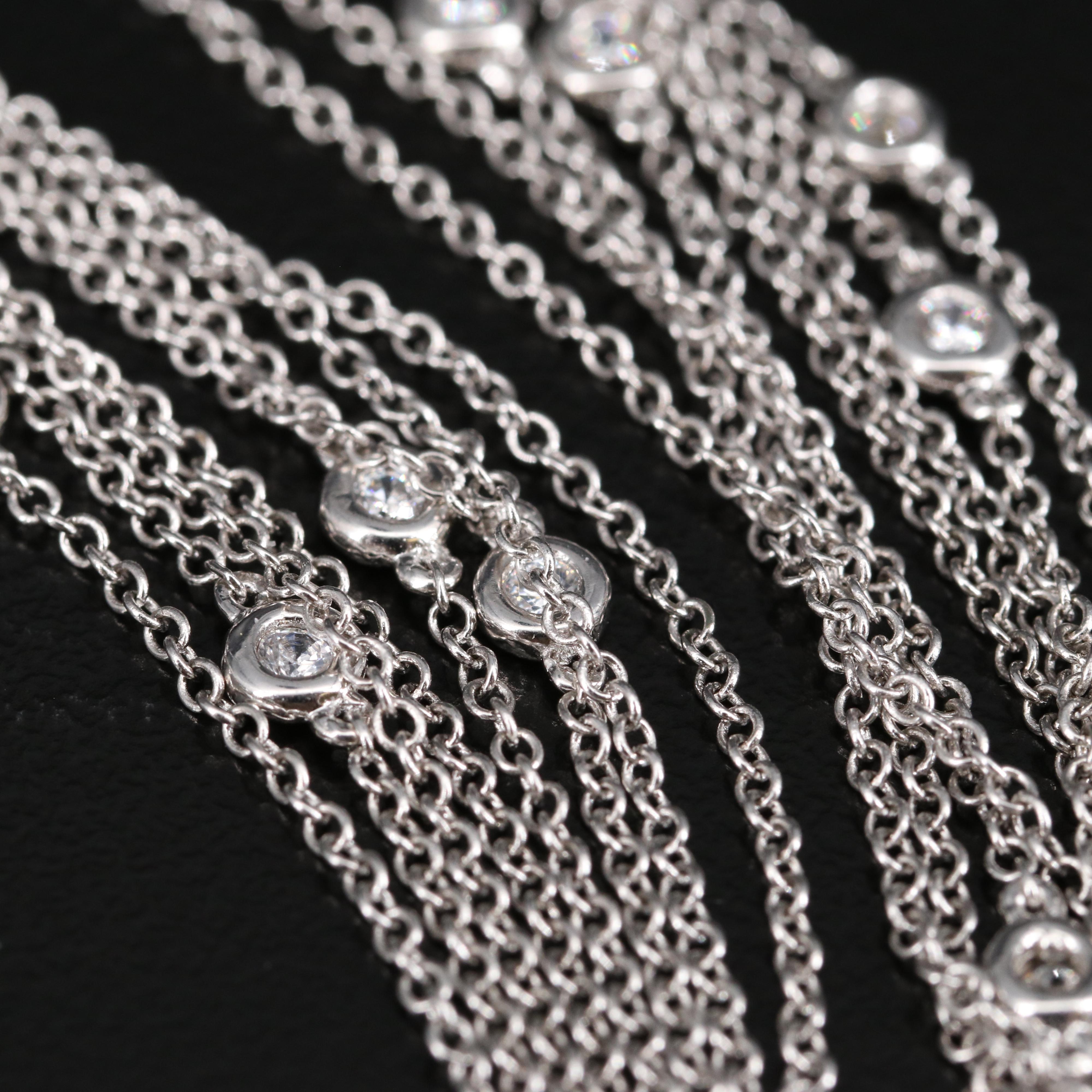 Sterling Cubic Zirconia Link Chain Station Necklace
