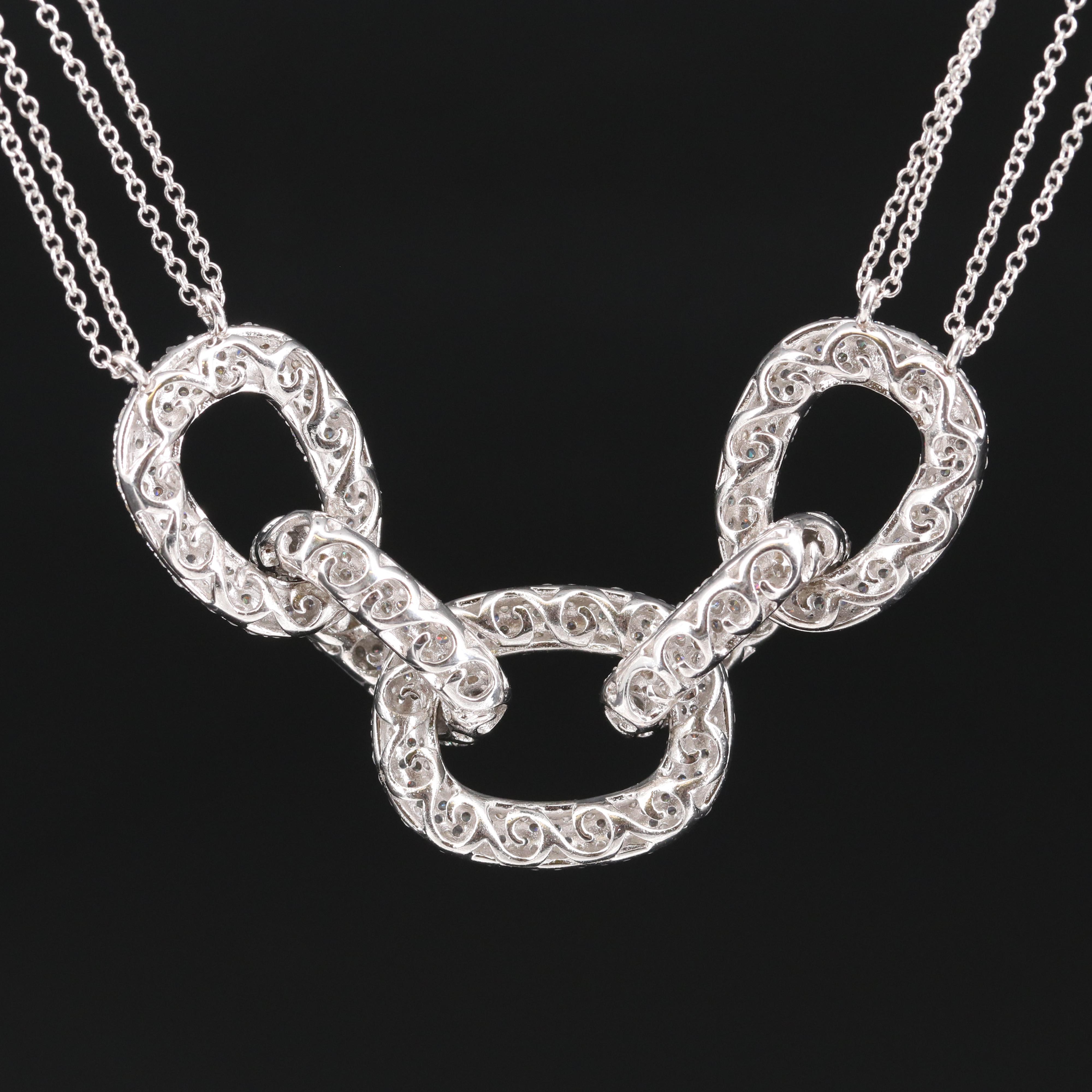 Sterling Cubic Zirconia Link Chain Station Necklace