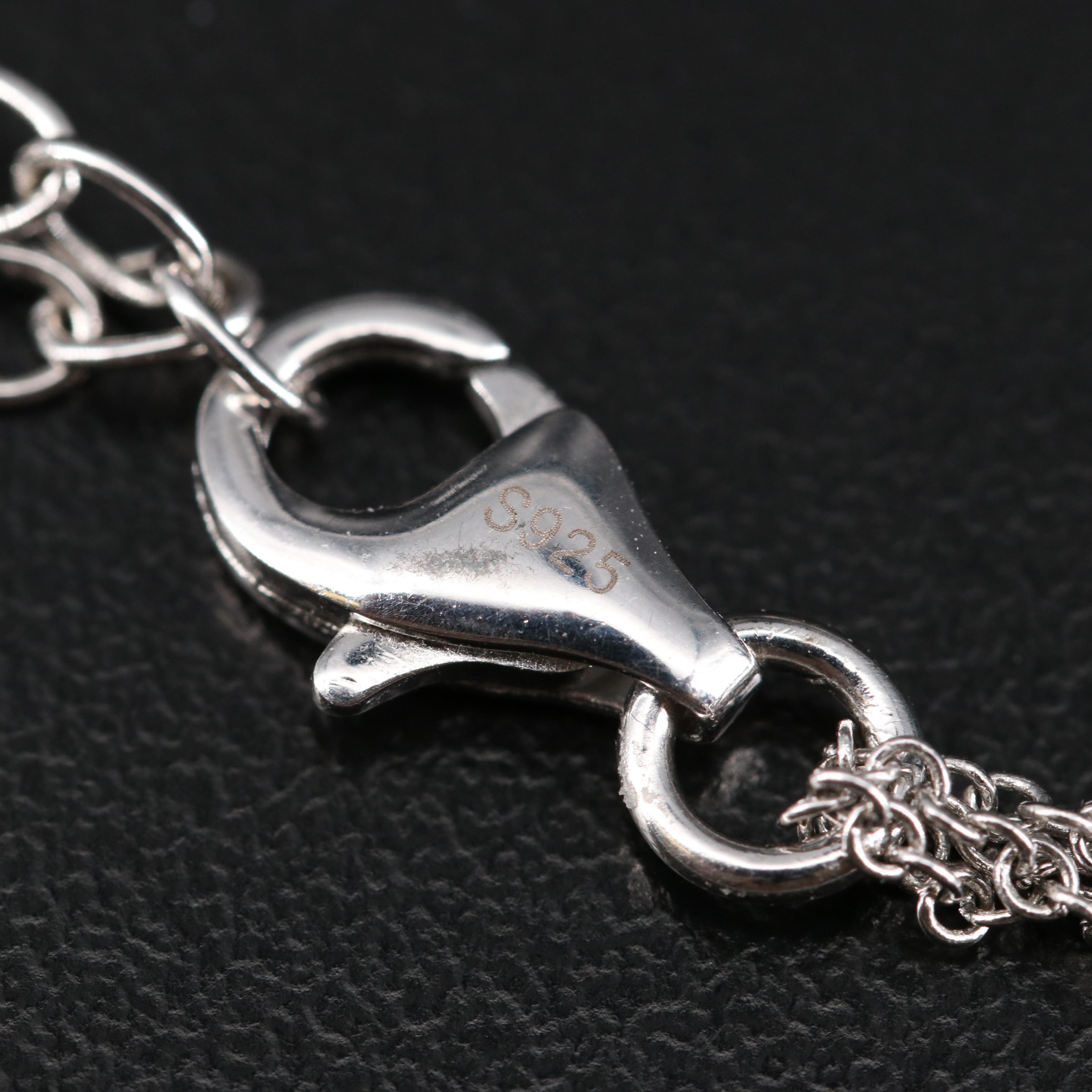 Sterling Cubic Zirconia Link Chain Station Necklace