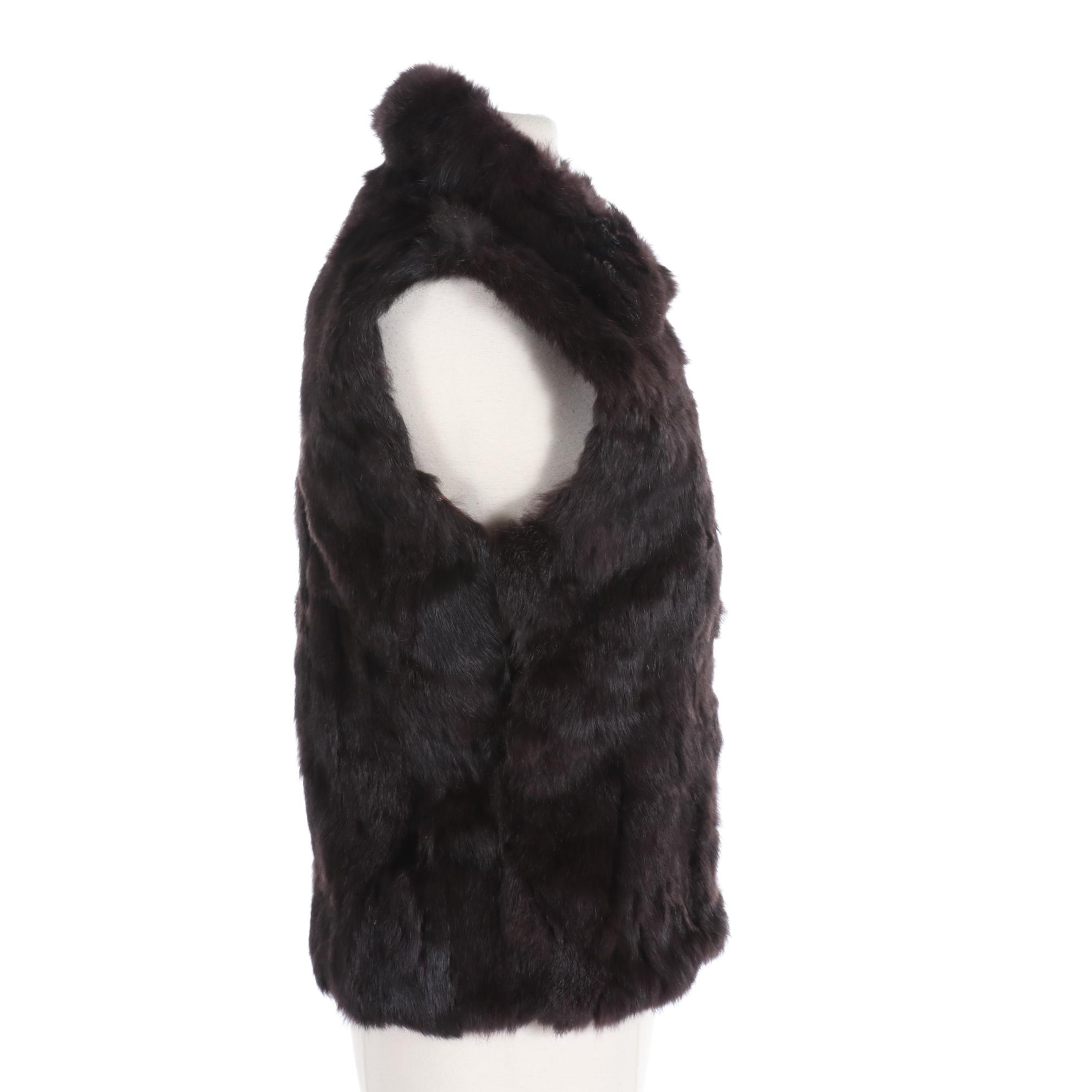 BLACK Saks Fifth Avenue Rabbit Fur Vest