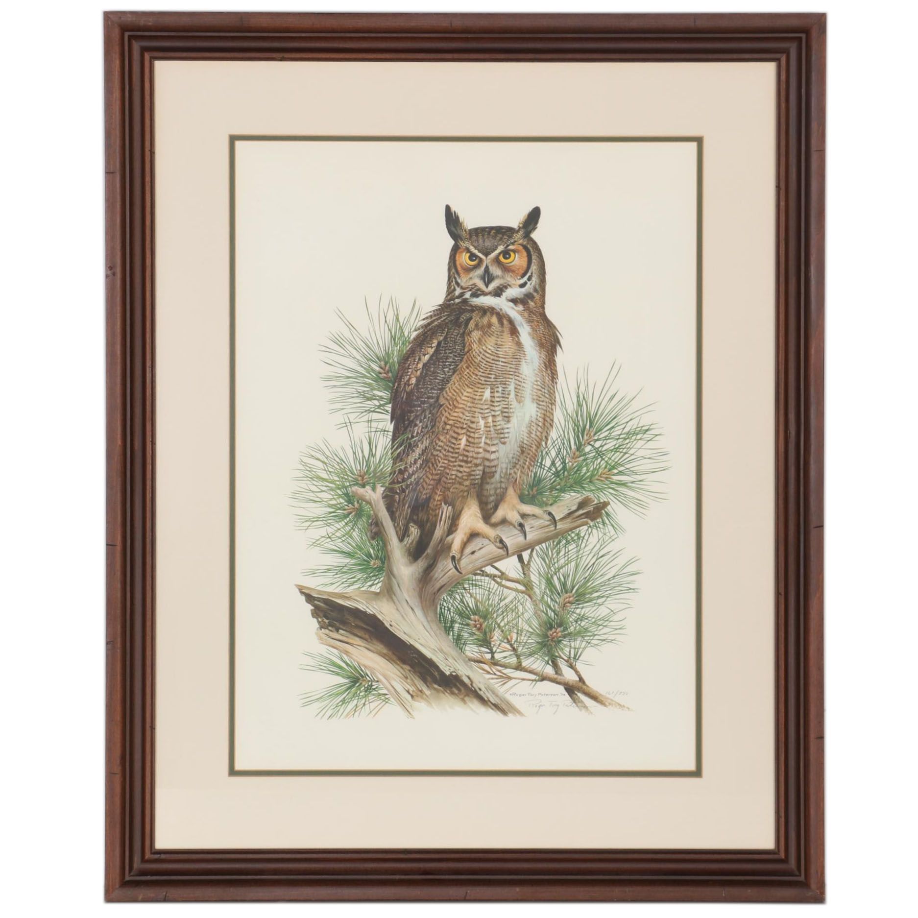 Roger Tory Peterson Offset Lithograph "Great Horned Owl," Late 20th Century