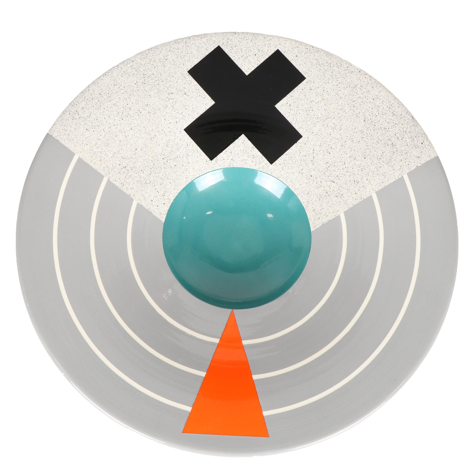 Michael Duvall Post-Modern Geometric Ceramic Centerpiece Bowl, 1985