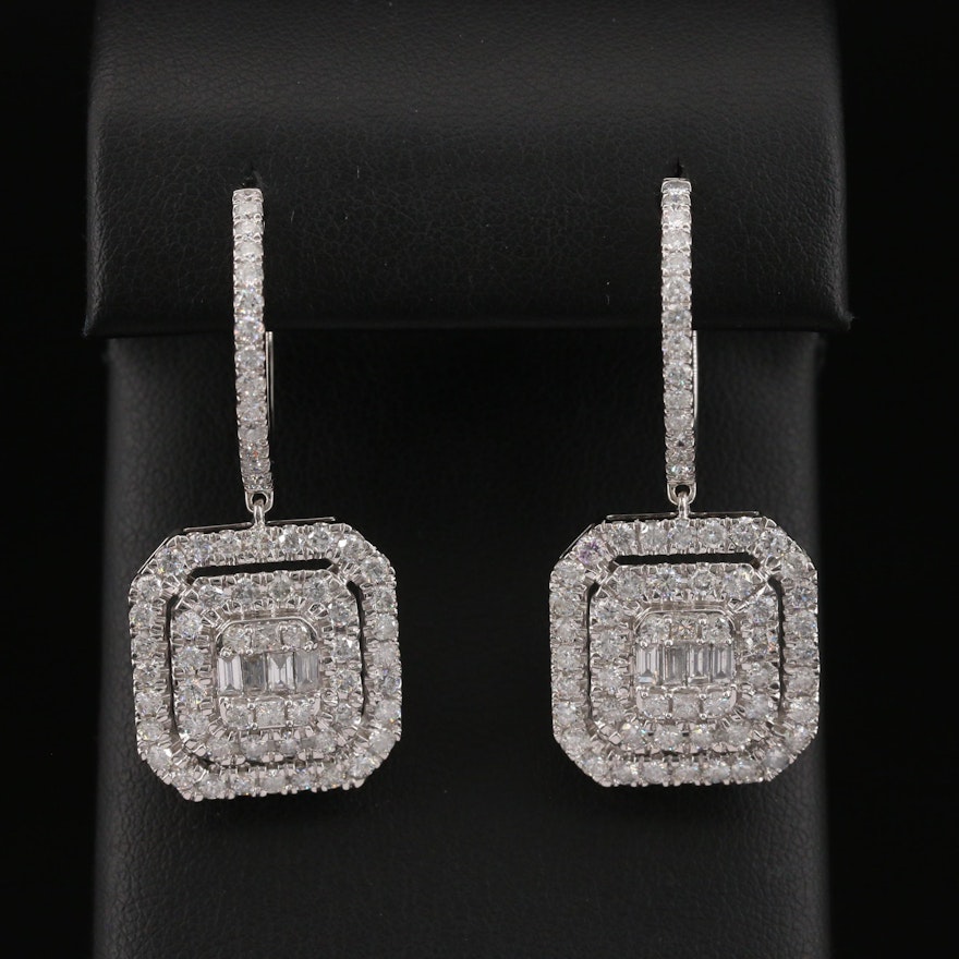 14K 4.03 CTW Diamond Drop Hoop Earrings