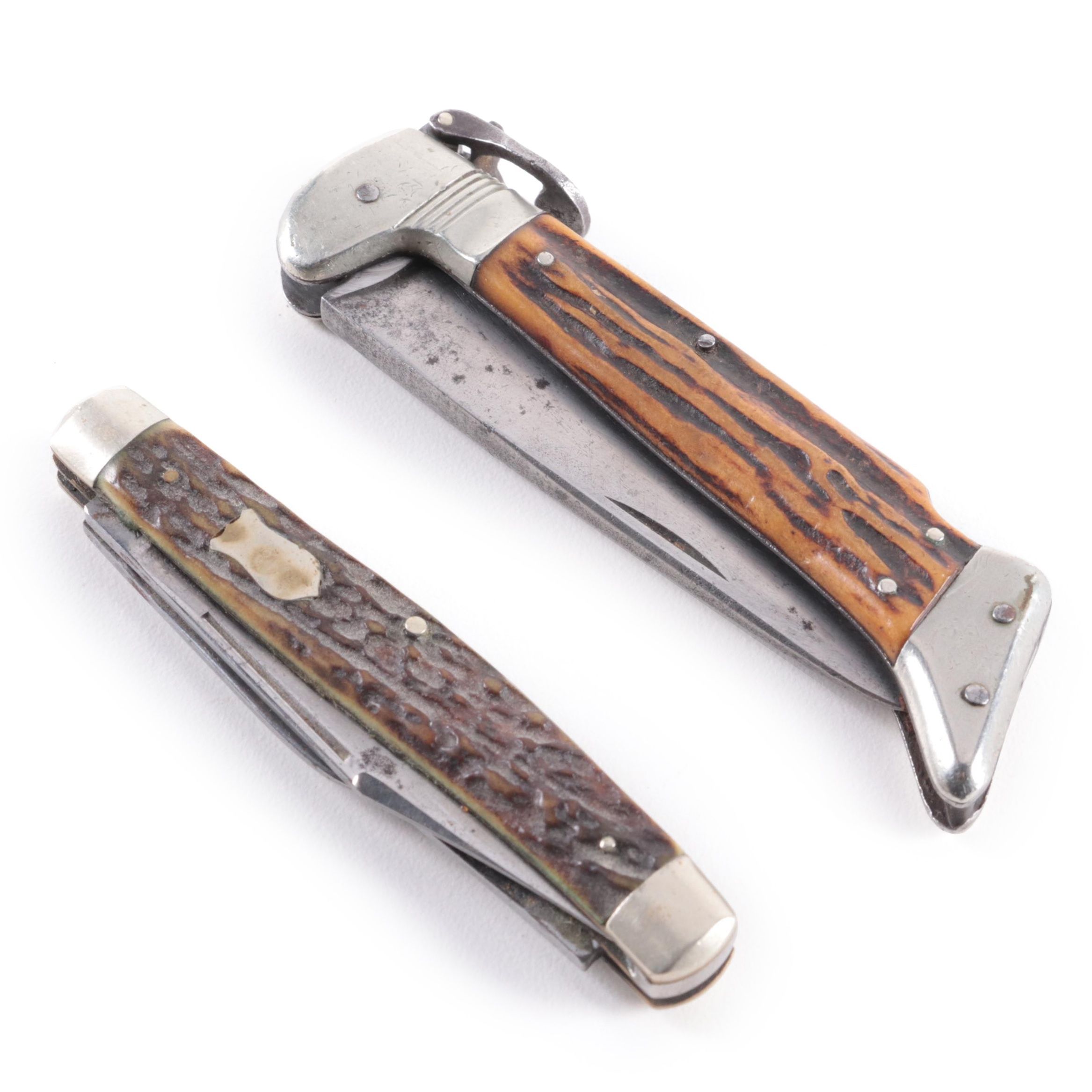 Stag Horn Grip Pocket Knives Including Hoffritz of Germany, Mid 20th Century
