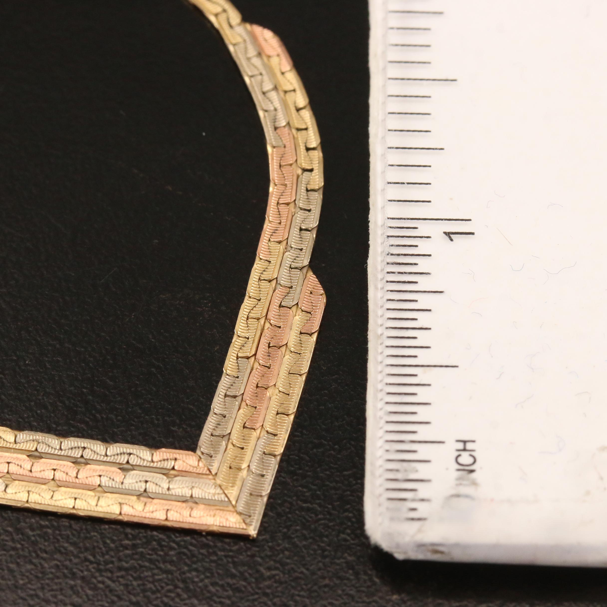 14K Tri-Color Gold Chevron C-Link Necklace