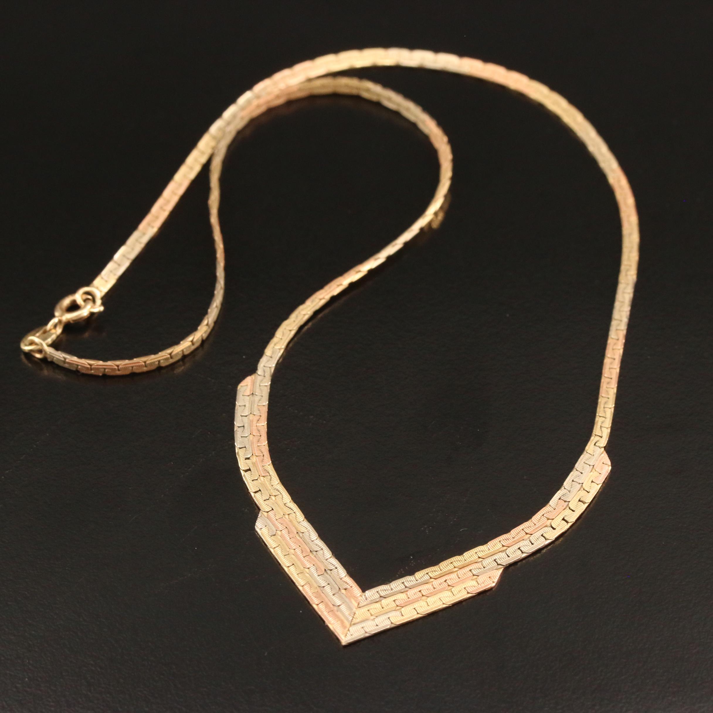 14K Tri-Color Gold Chevron C-Link Necklace