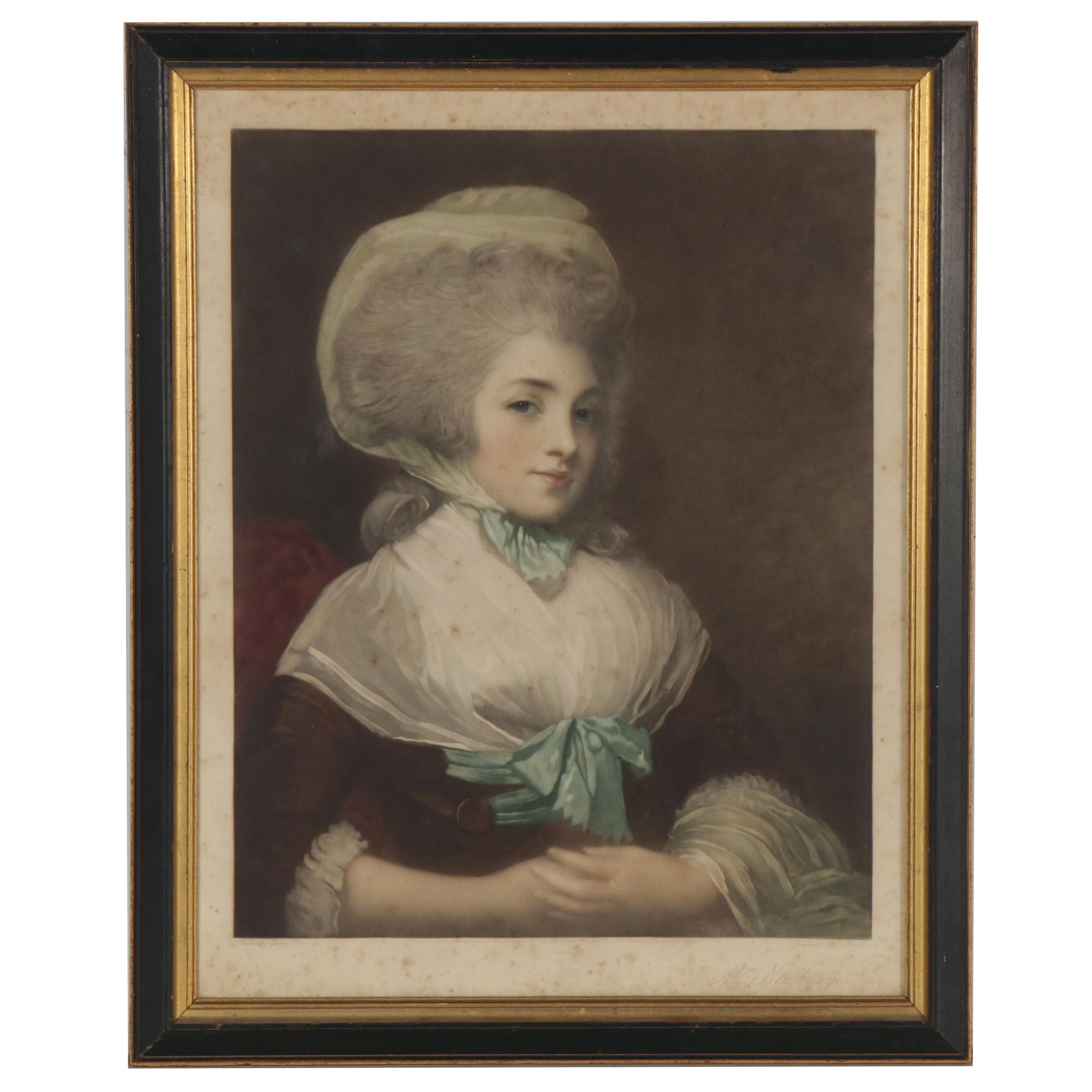 After E. Milner Mezzotint and George Romney "Mrs. Newbury," Early 20th Century