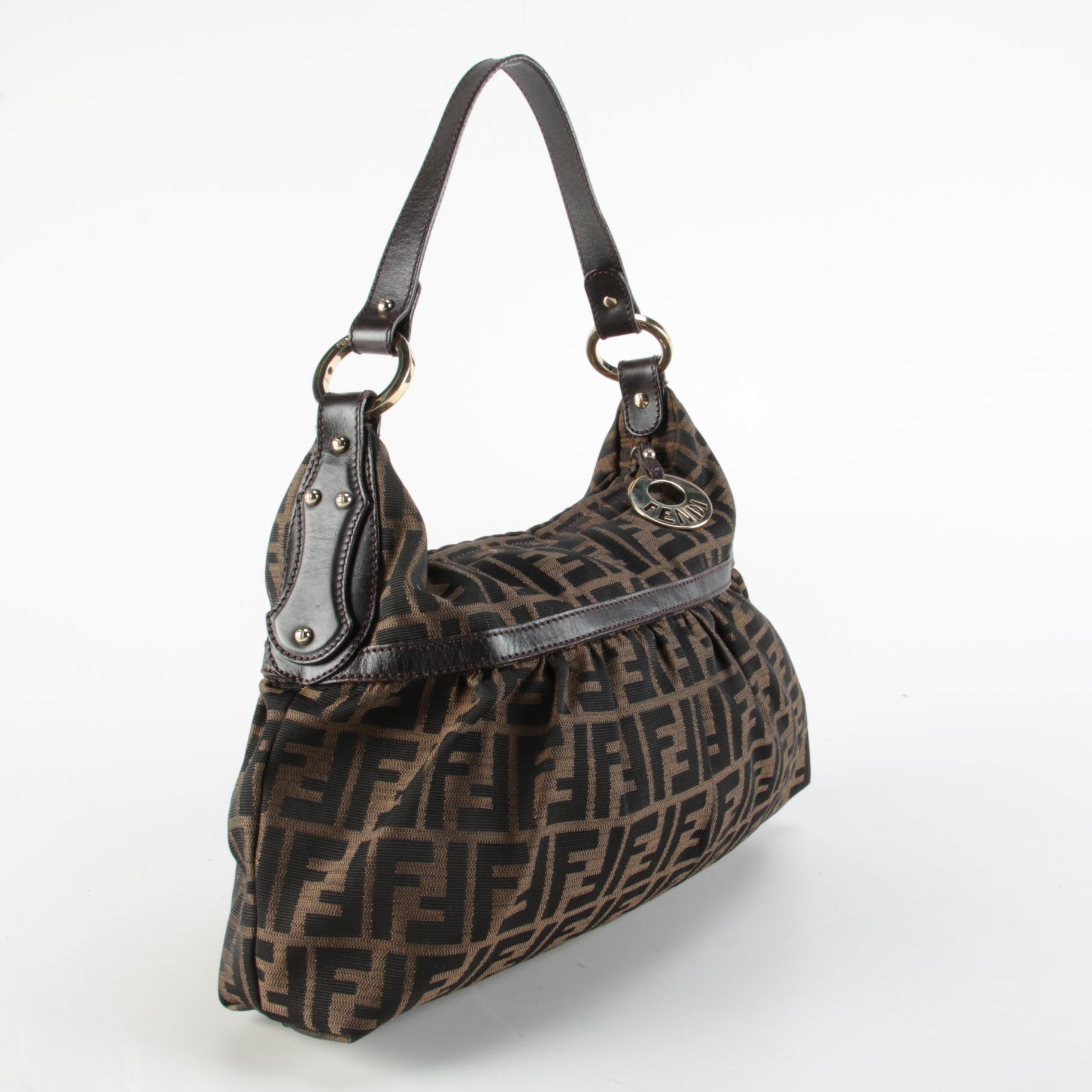 Fendi Chef Shoulder Bag in Brown Zucca Canvas with Leather Trim