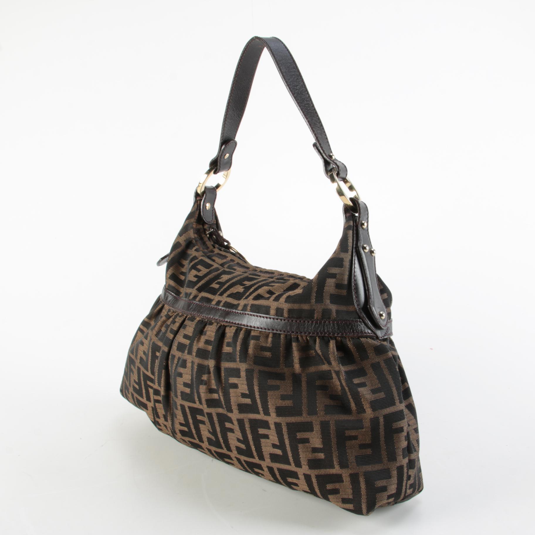 Fendi Chef Shoulder Bag in Brown Zucca Canvas with Leather Trim