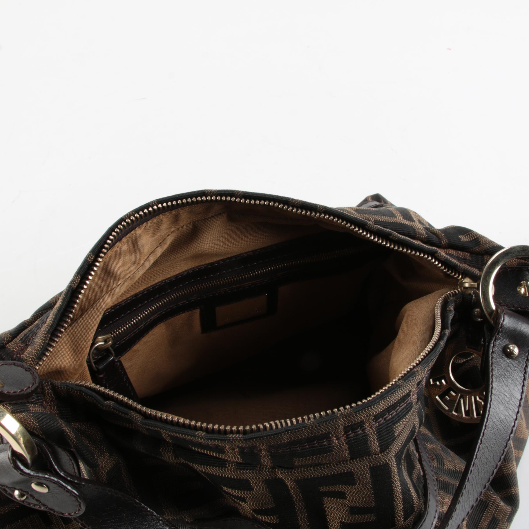 Fendi Chef Shoulder Bag in Brown Zucca Canvas with Leather Trim