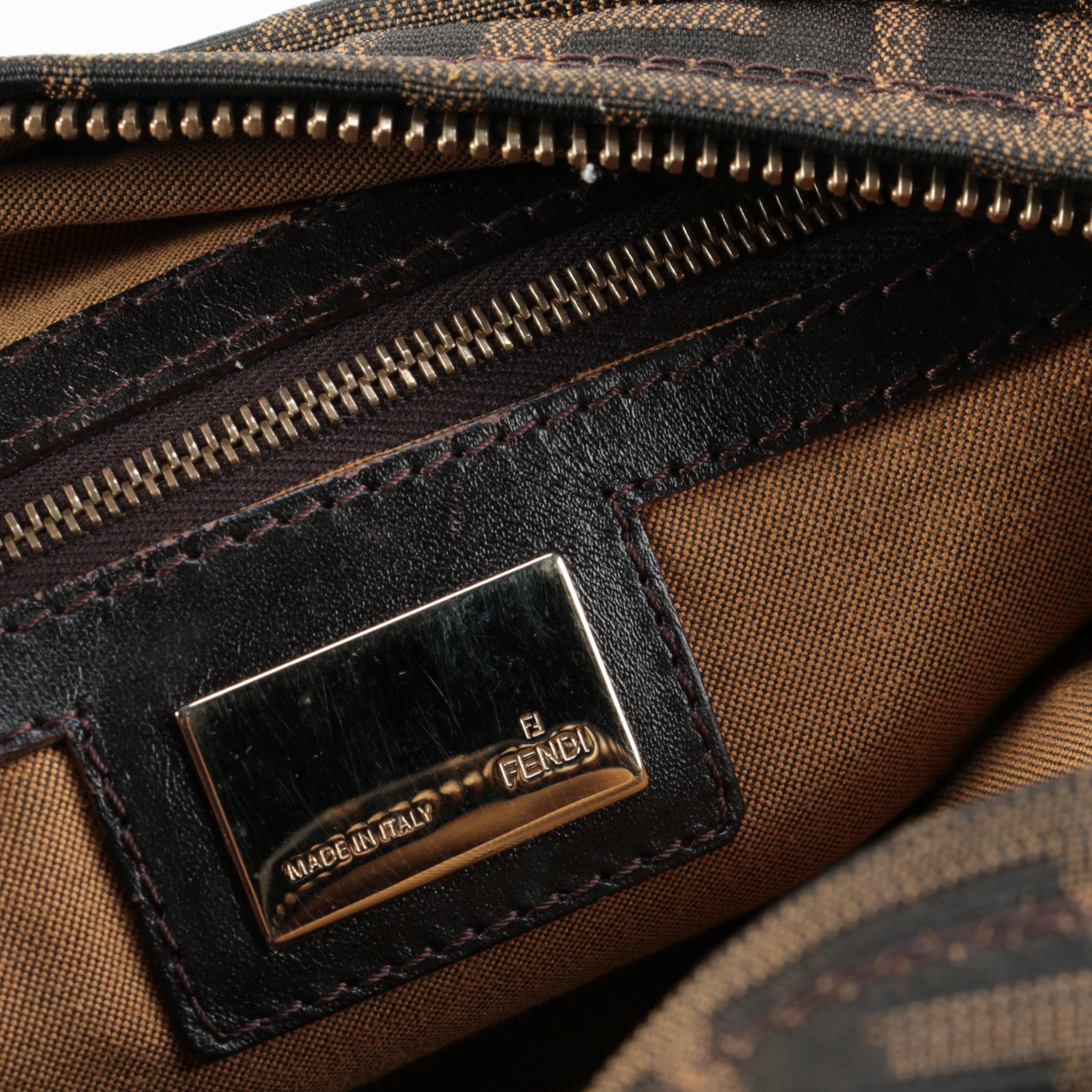 Fendi Chef Shoulder Bag in Brown Zucca Canvas with Leather Trim