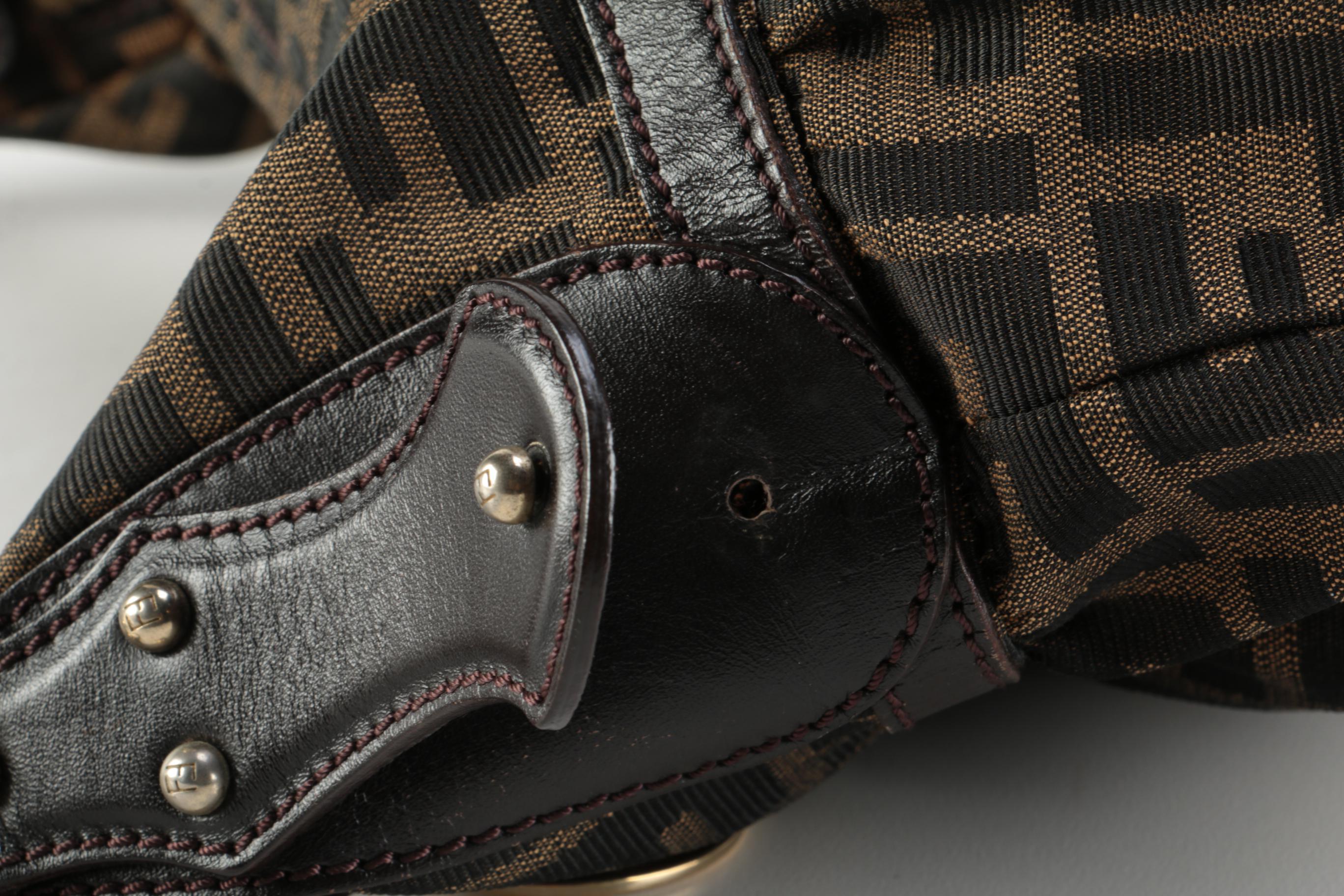 Fendi Chef Shoulder Bag in Brown Zucca Canvas with Leather Trim