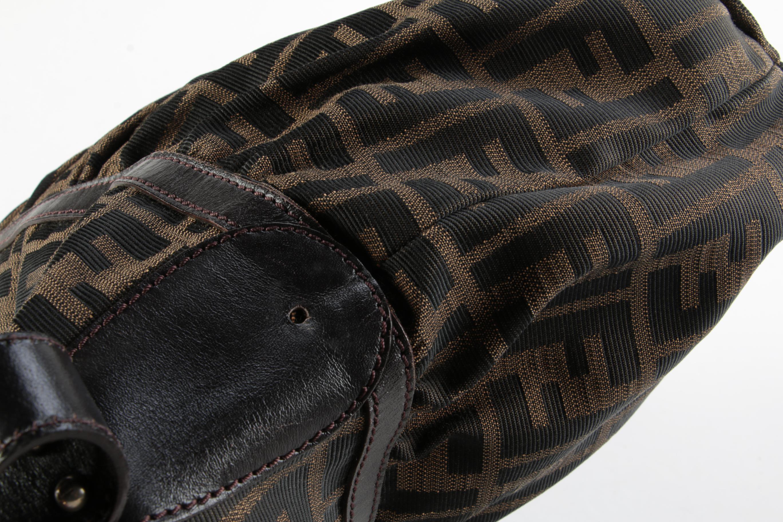 Fendi Chef Shoulder Bag in Brown Zucca Canvas with Leather Trim