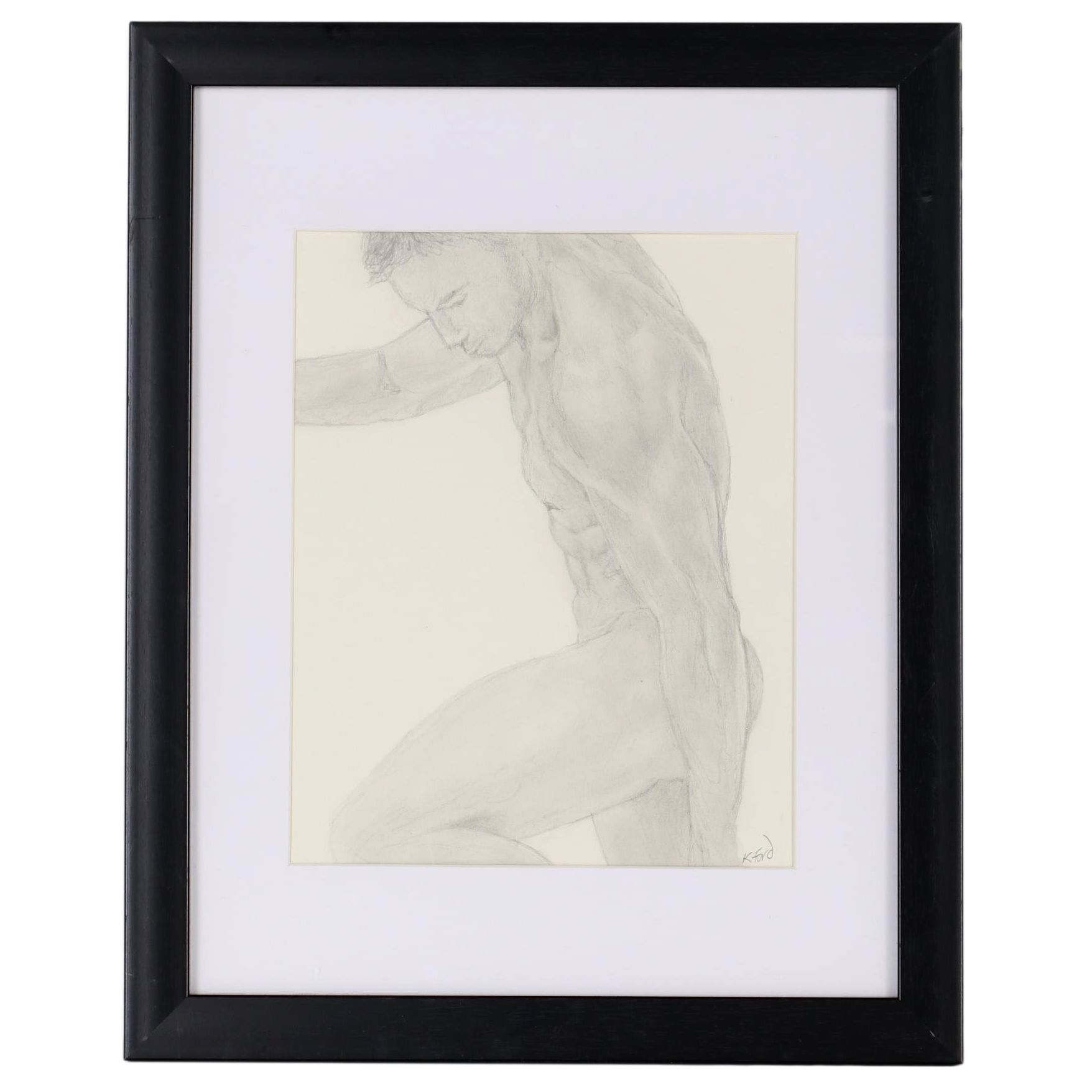 Kevin Ford Male Nude Graphite Drawing, 21st Century