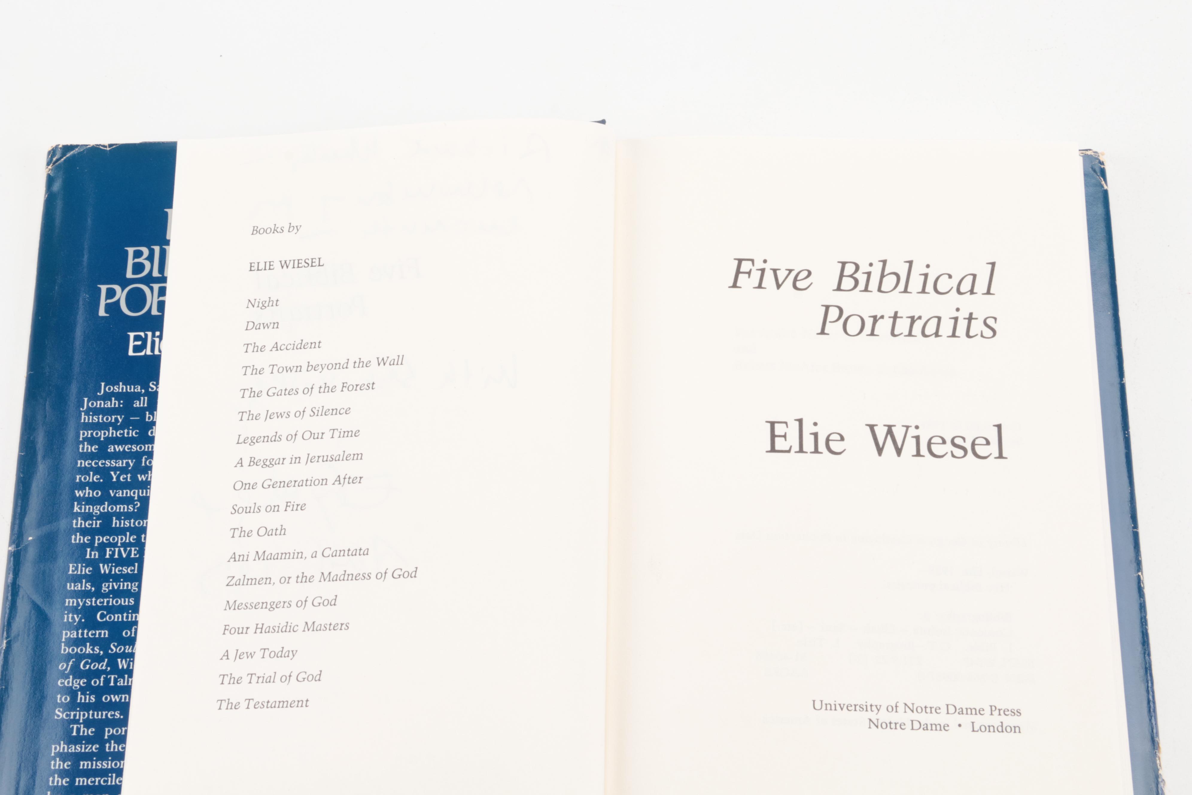 Elie Wiesel Books, Included Signed "Five Biblical Portraits"