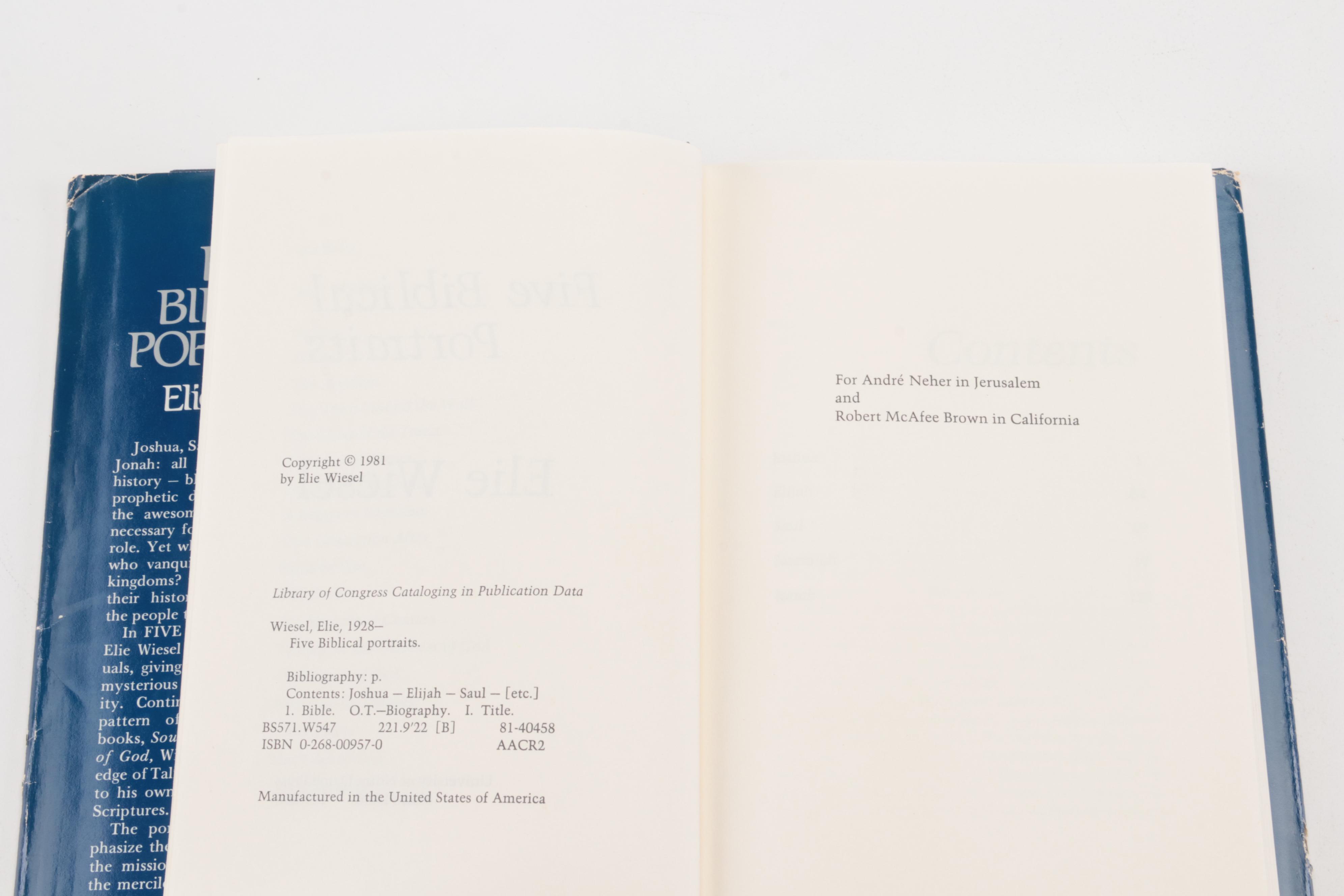 Elie Wiesel Books, Included Signed "Five Biblical Portraits"