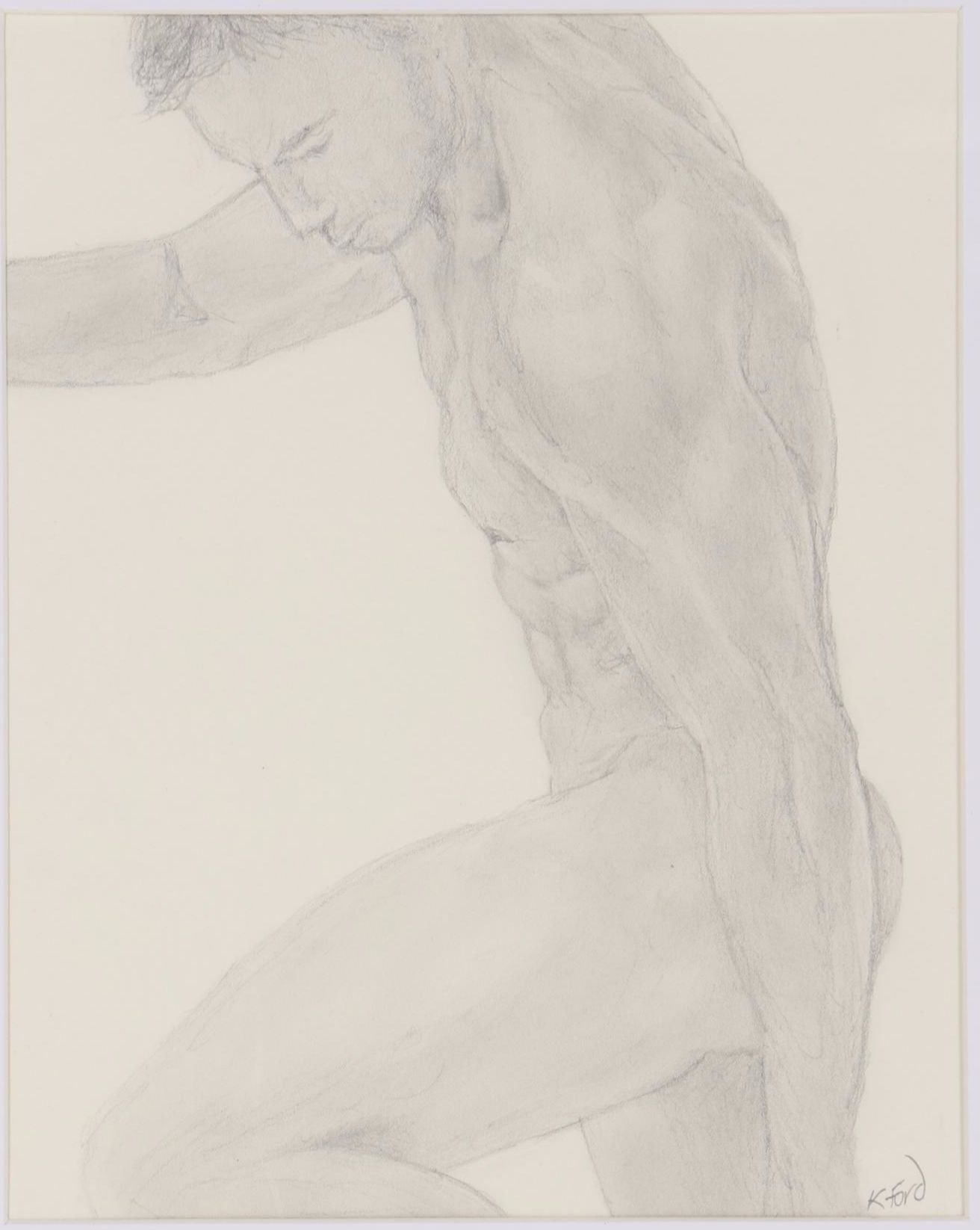 Kevin Ford Male Nude Graphite Drawing, 21st Century