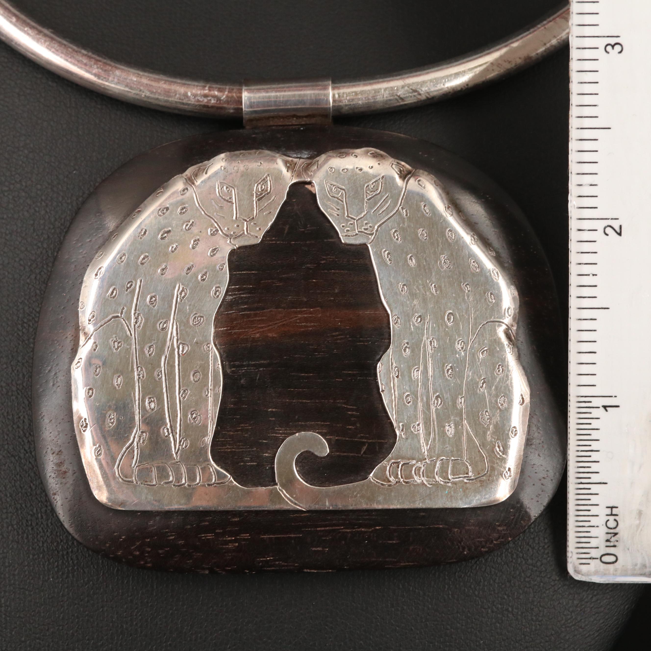 Celia Sebiri Sterling Silver and Wood Leopard Torque Necklace