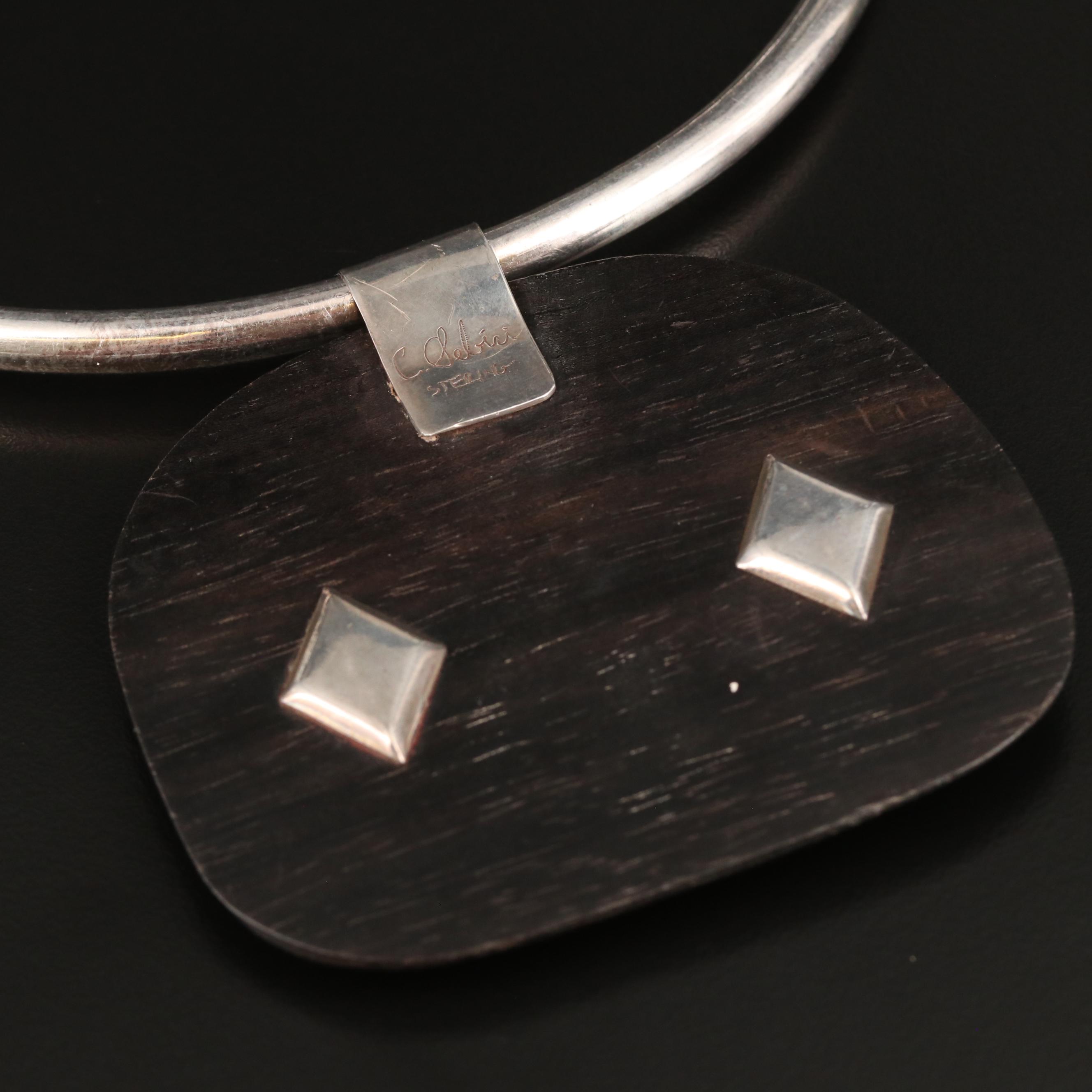 Celia Sebiri Sterling Silver and Wood Leopard Torque Necklace
