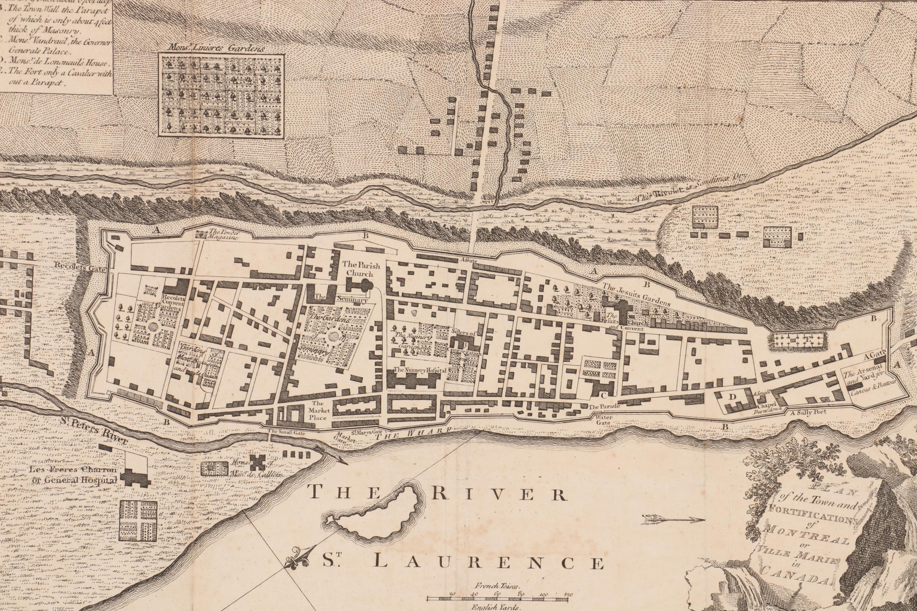 Engraved Map after Thomas Jefferys Plan of Montreal and Ville Marie, 1759