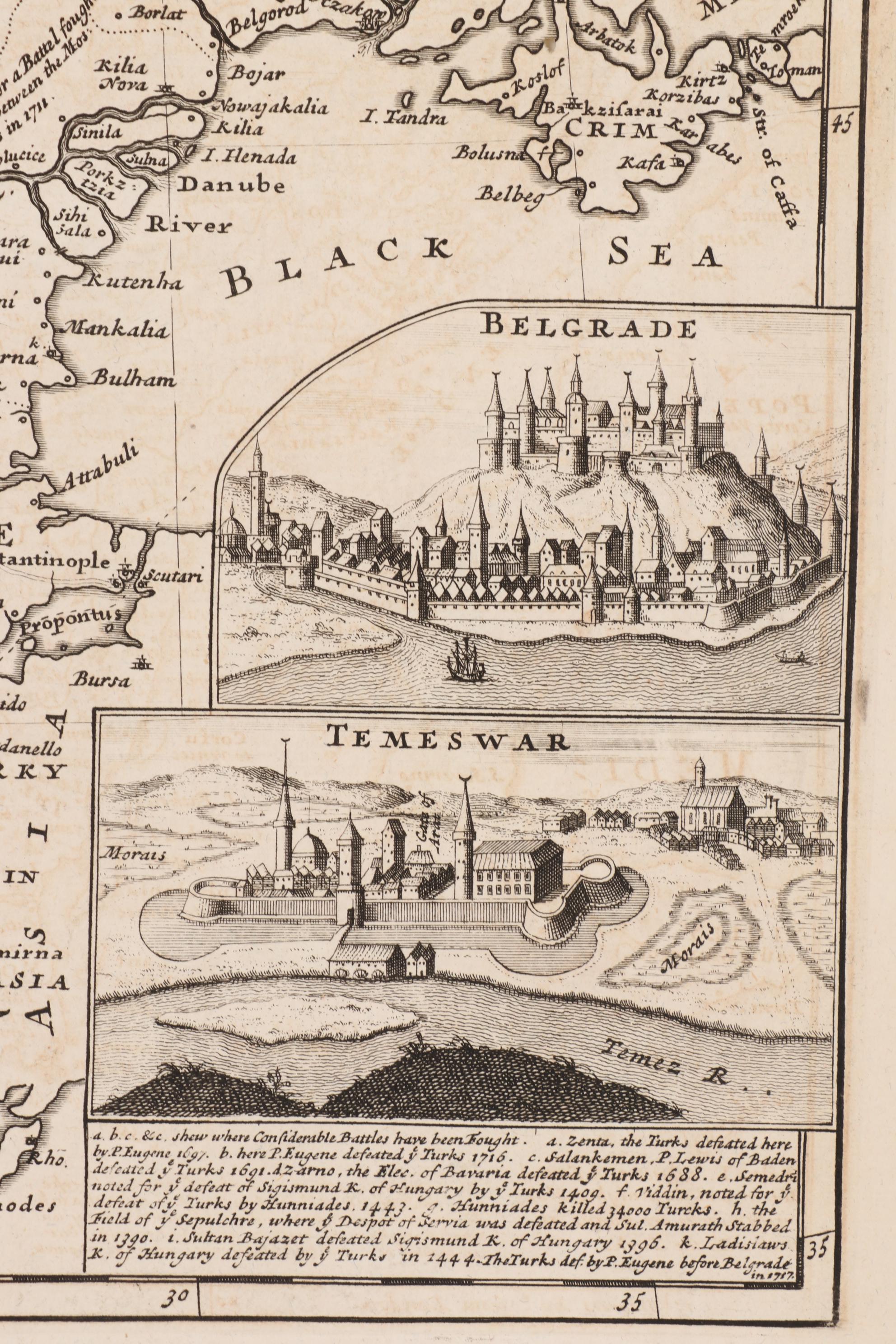 Herman Moll Engraving Map of Turkey and Hungary, circa 1729