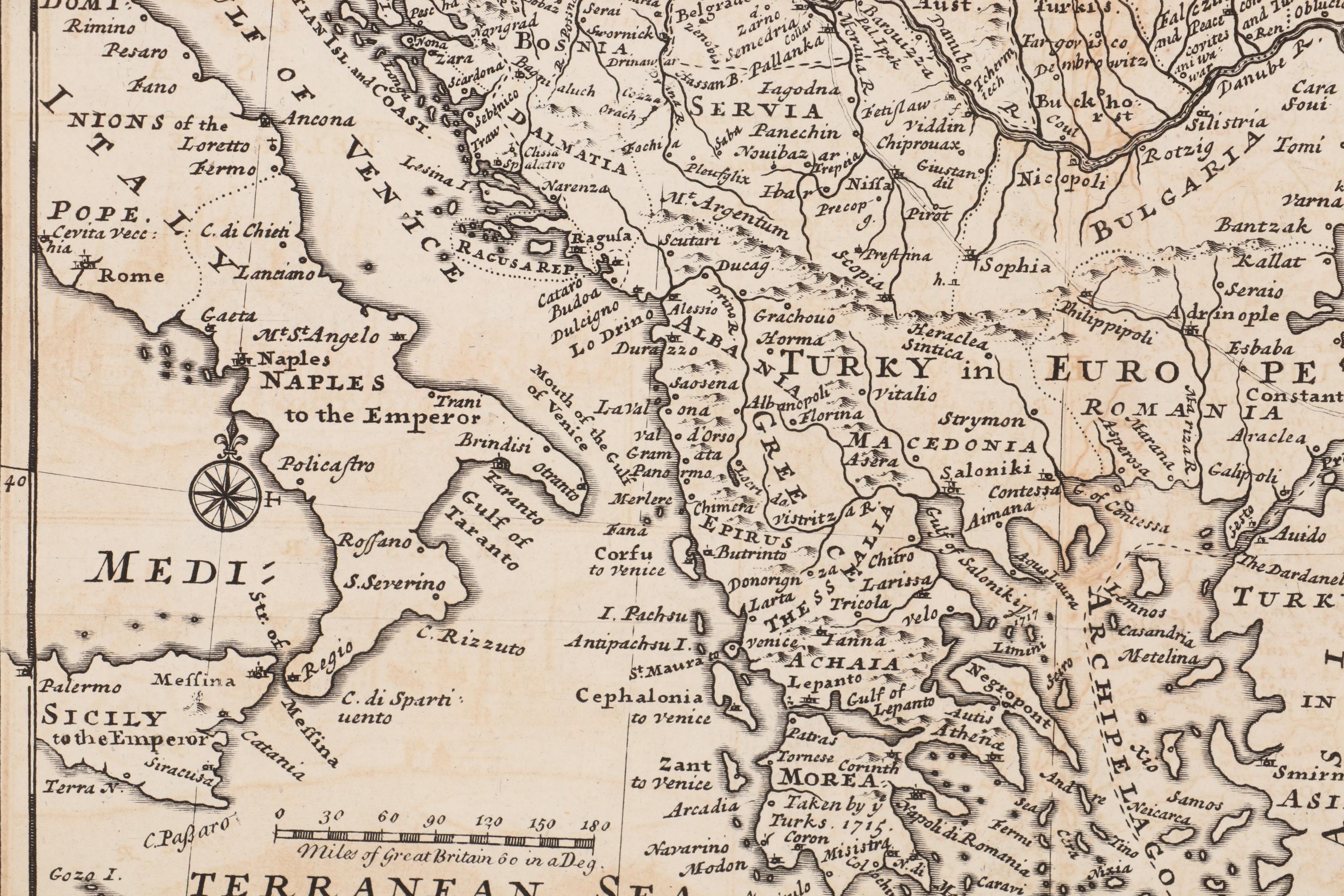 Herman Moll Engraving Map of Turkey and Hungary, circa 1729