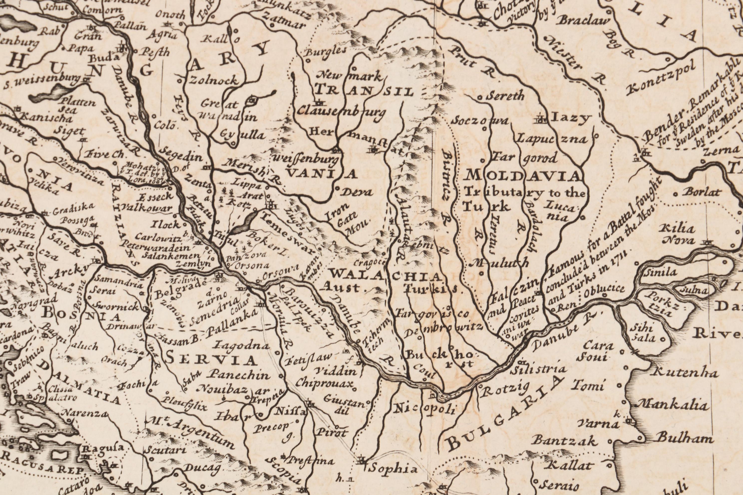 Herman Moll Engraving Map of Turkey and Hungary, circa 1729