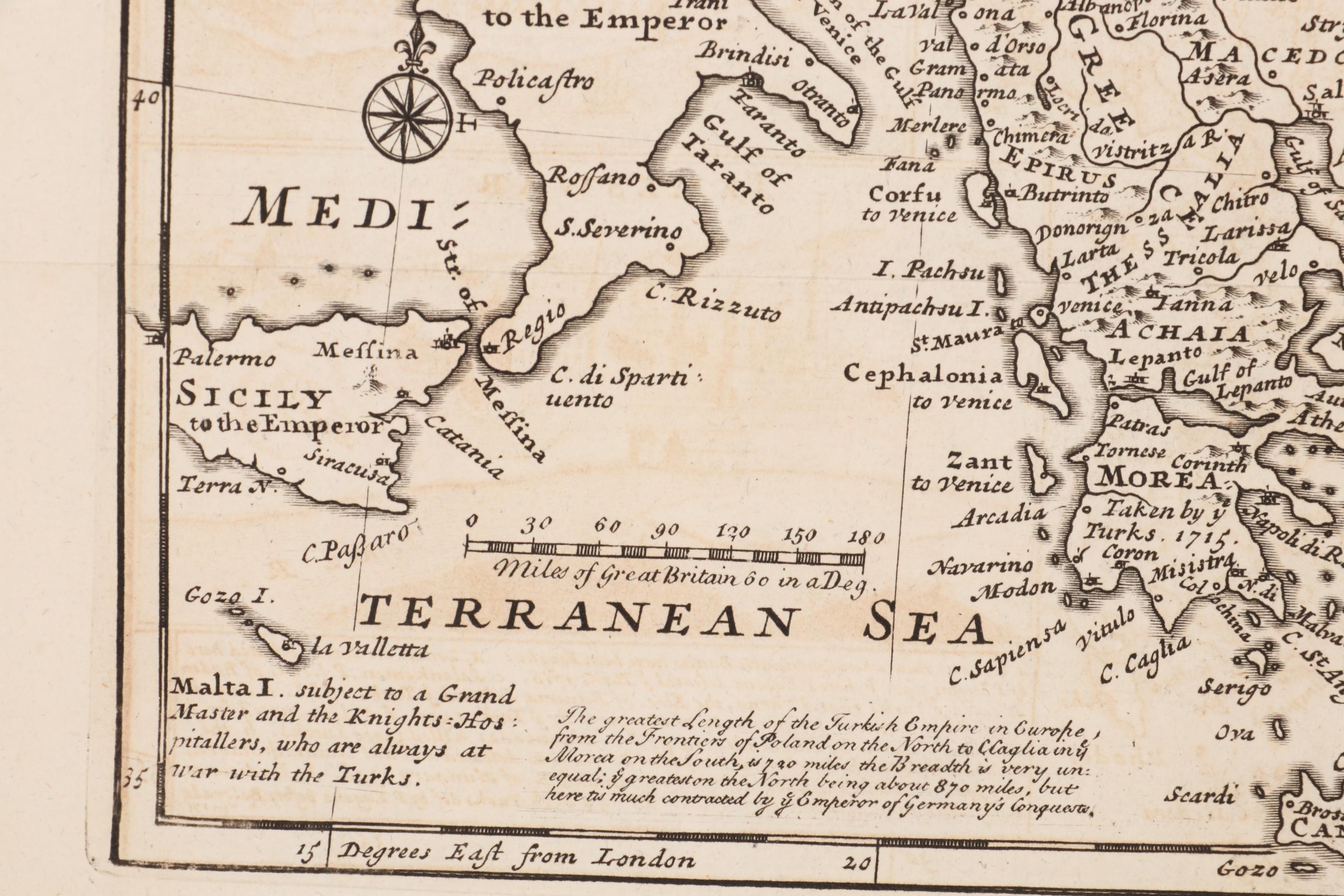 Herman Moll Engraving Map of Turkey and Hungary, circa 1729
