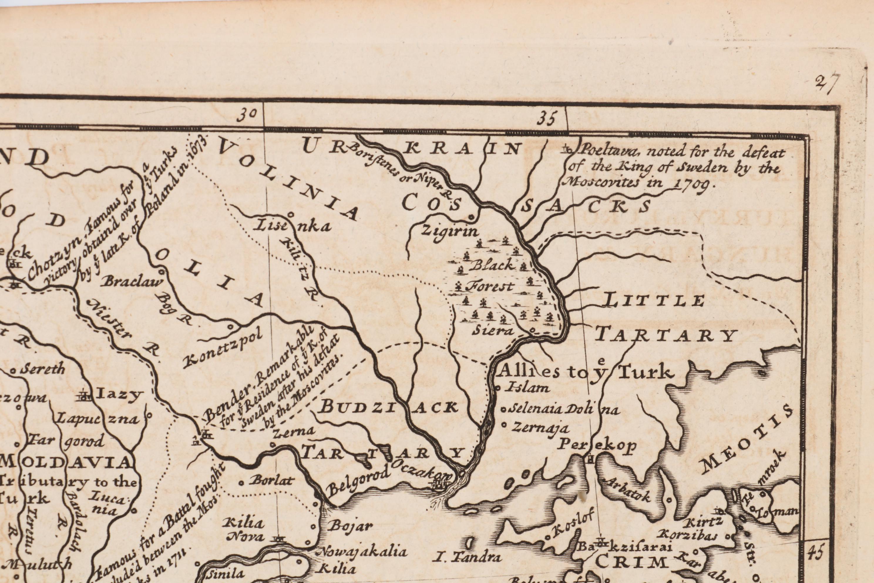 Herman Moll Engraving Map of Turkey and Hungary, circa 1729