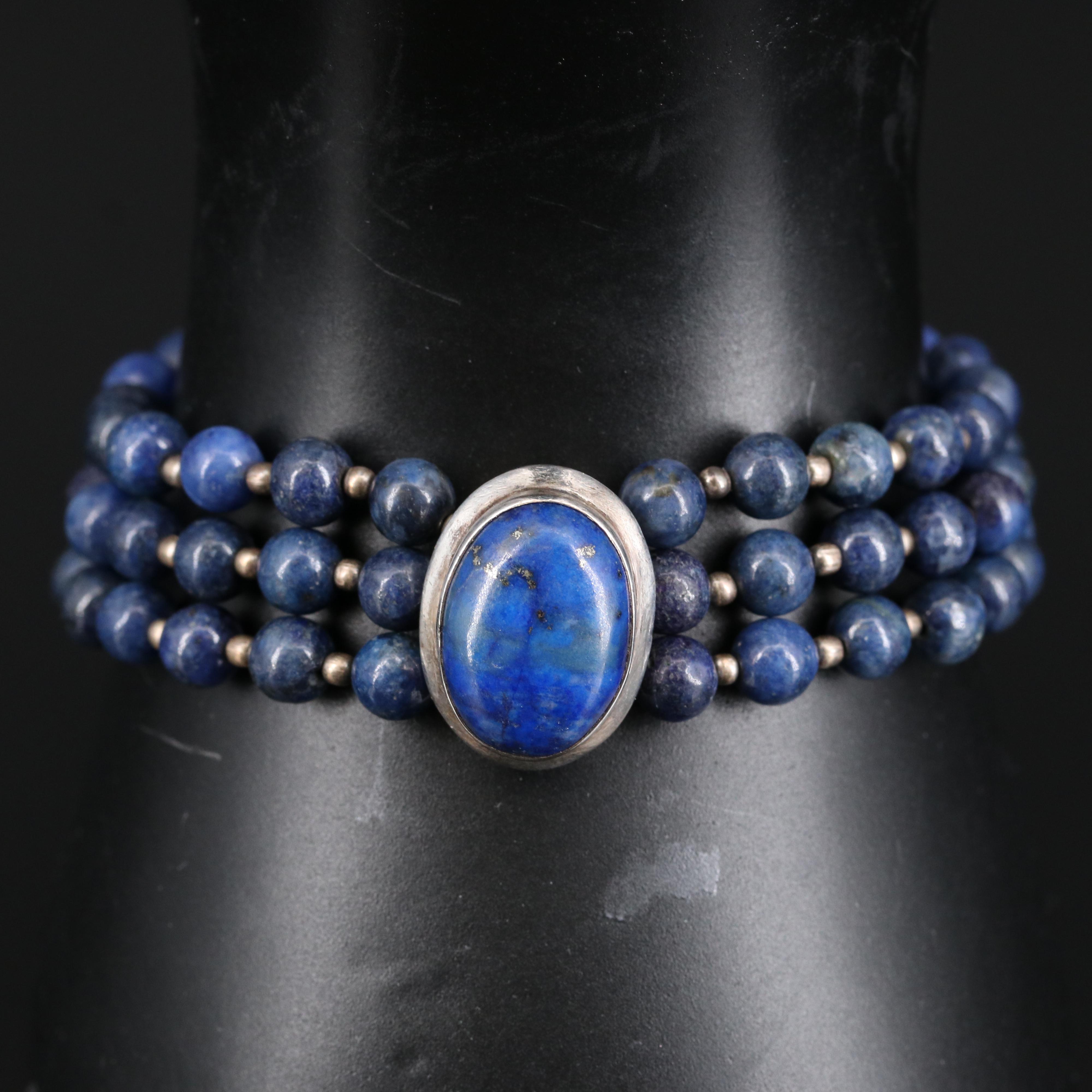 Sterling Silver Lapis Lazuli Multi Strand Bracelet