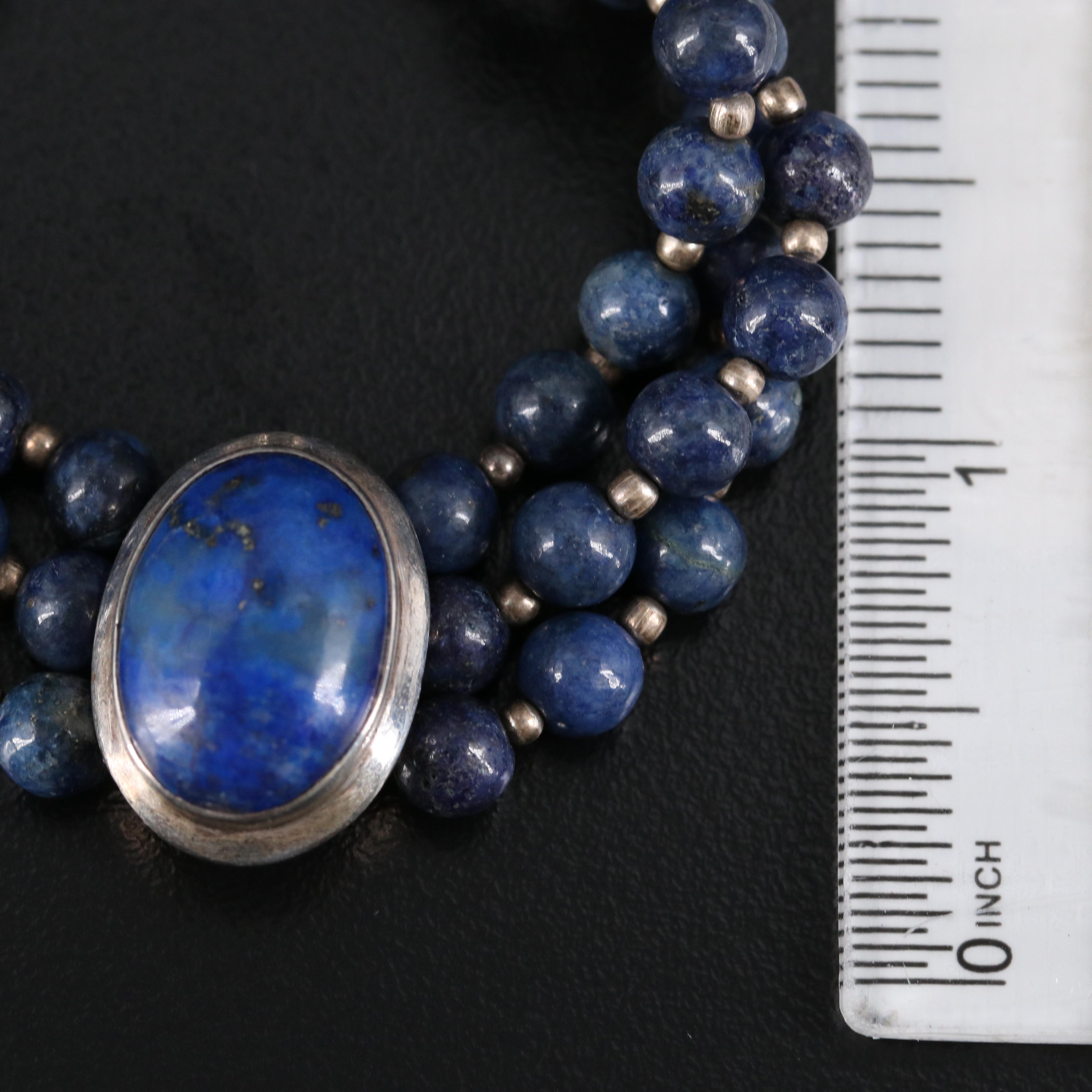 Sterling Silver Lapis Lazuli Multi Strand Bracelet