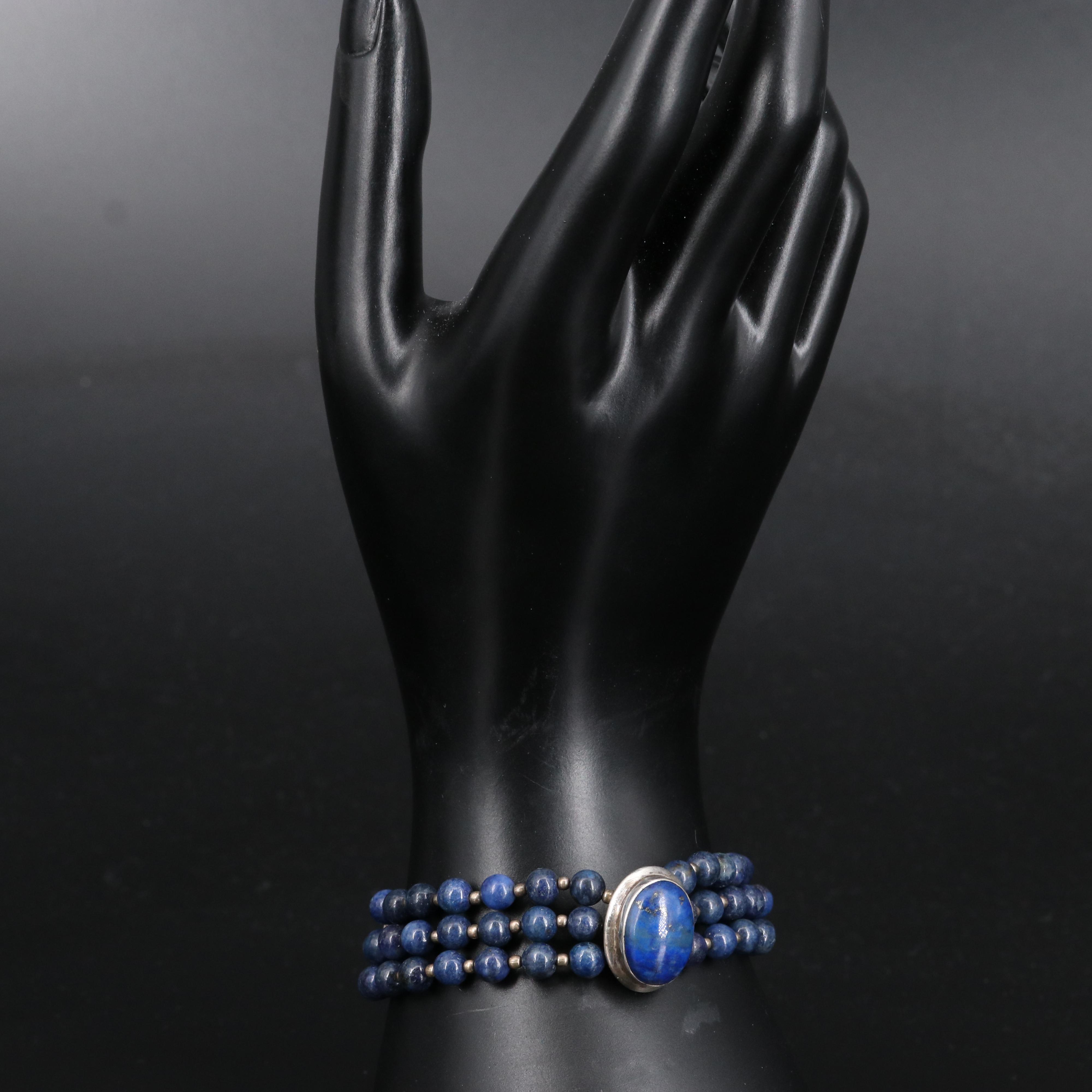 Sterling Silver Lapis Lazuli Multi Strand Bracelet