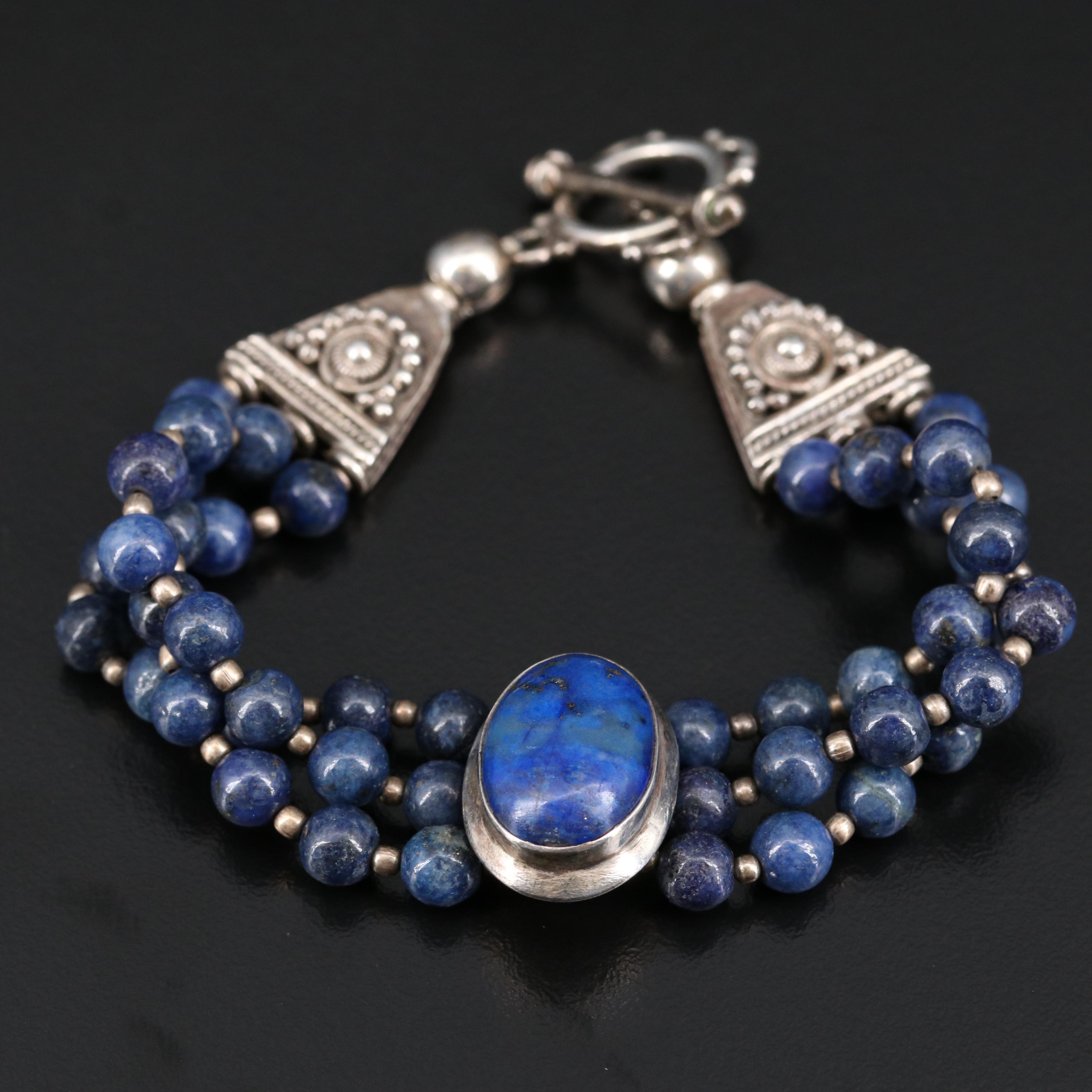 Sterling Silver Lapis Lazuli Multi Strand Bracelet