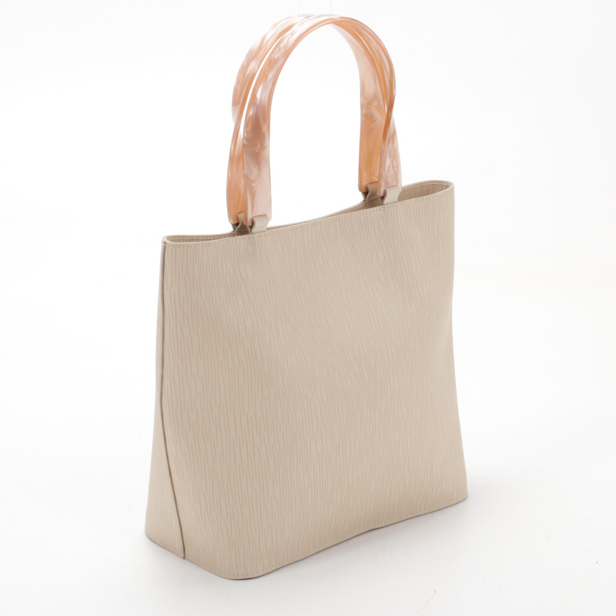 Lamarthe Paris Portofino Beige Embossed Leather Tote with Double Resin Handles