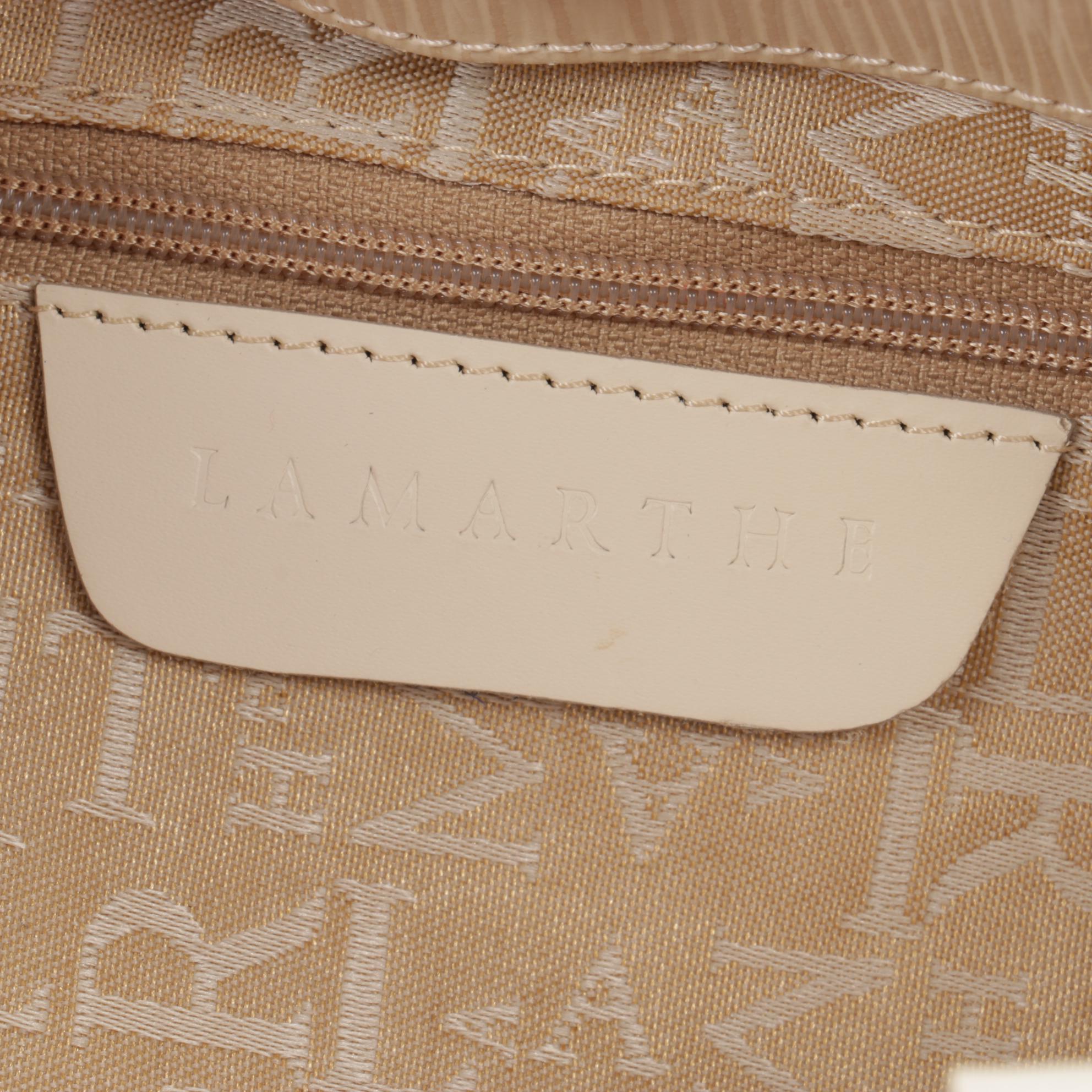 Lamarthe Paris Portofino Beige Embossed Leather Tote with Double Resin Handles