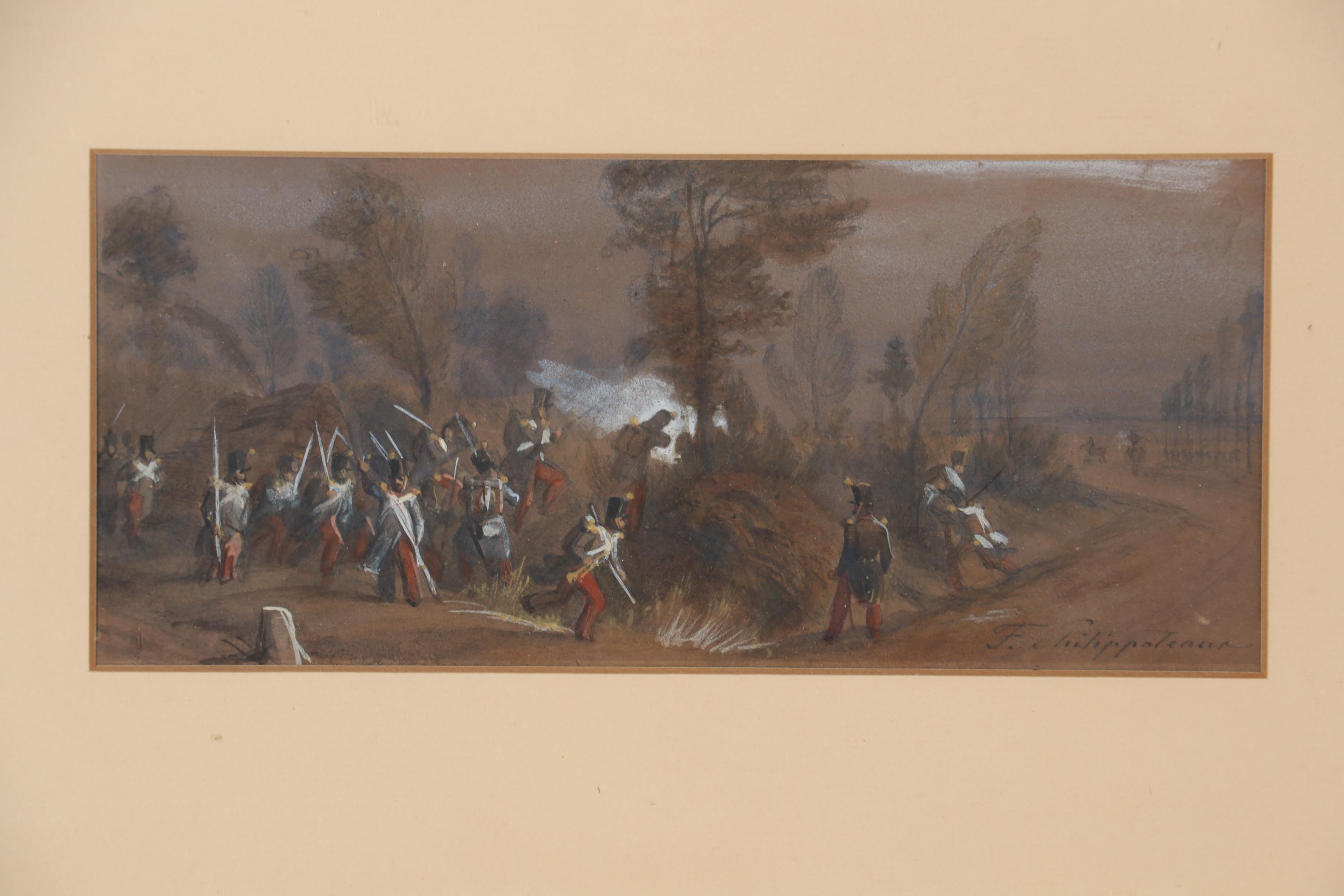 Henri Philippoteaux Watercolor Painting of Battle Scene, 19th Century