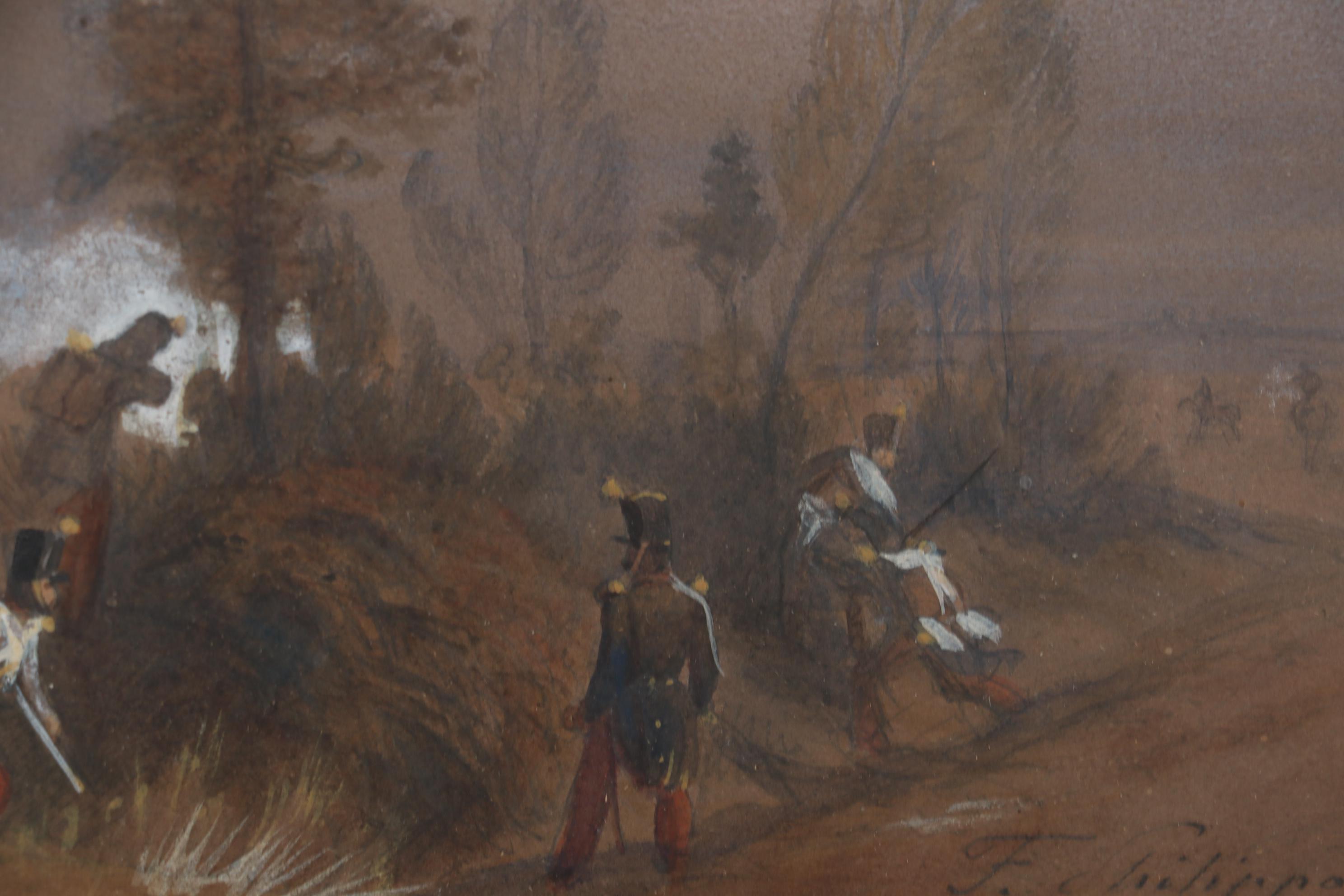 Henri Philippoteaux Watercolor Painting of Battle Scene, 19th Century