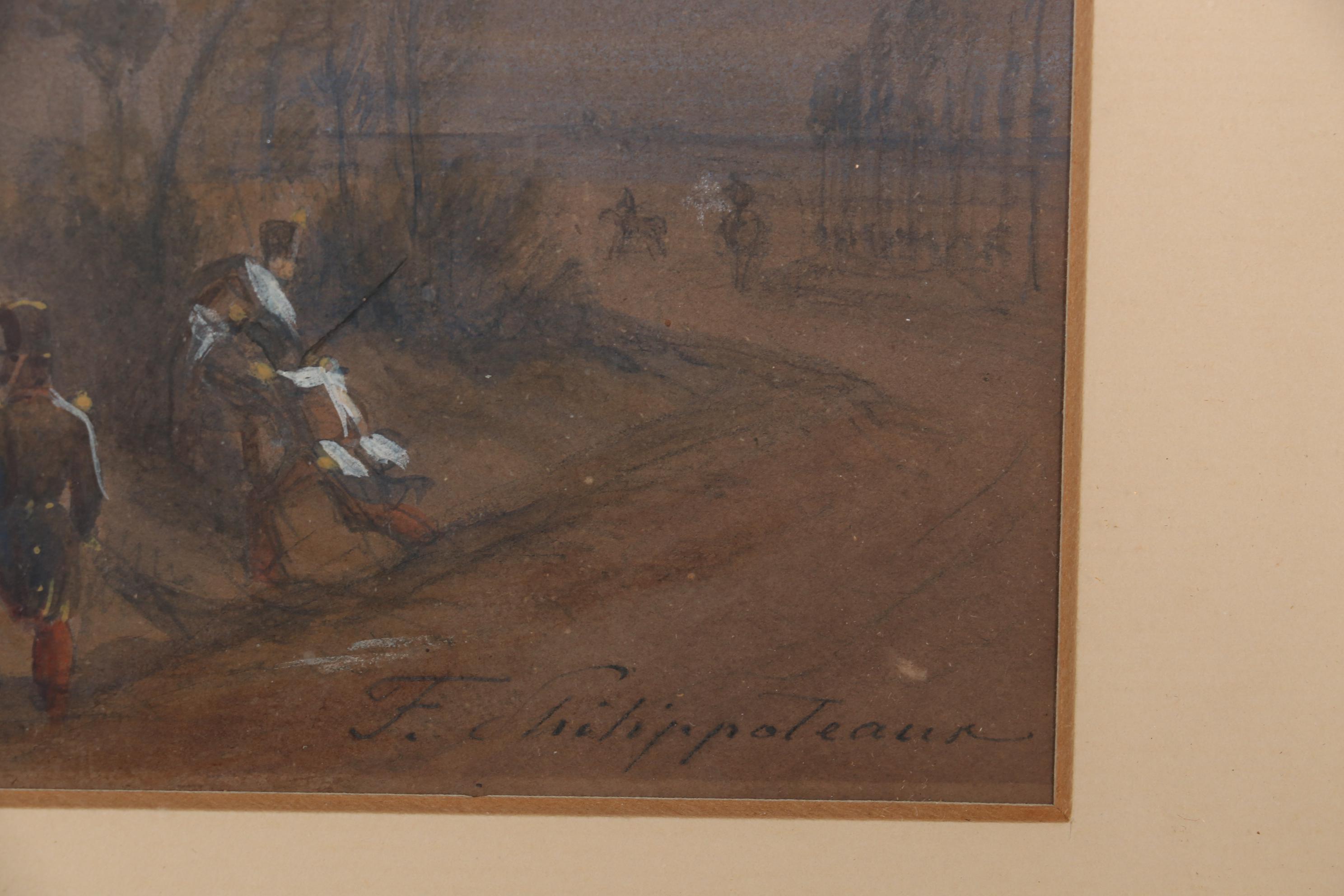 Henri Philippoteaux Watercolor Painting of Battle Scene, 19th Century