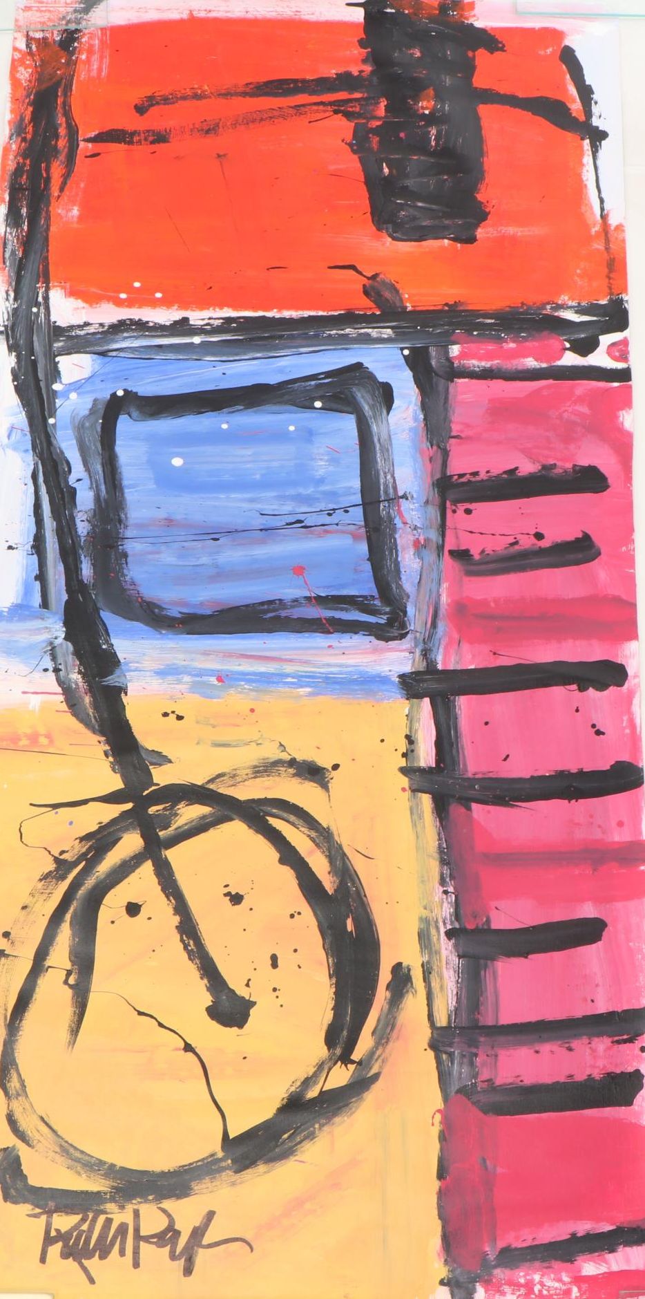 Robbie Kemper Abstract Acrylic Painting "Blue Square Yellow Circle"