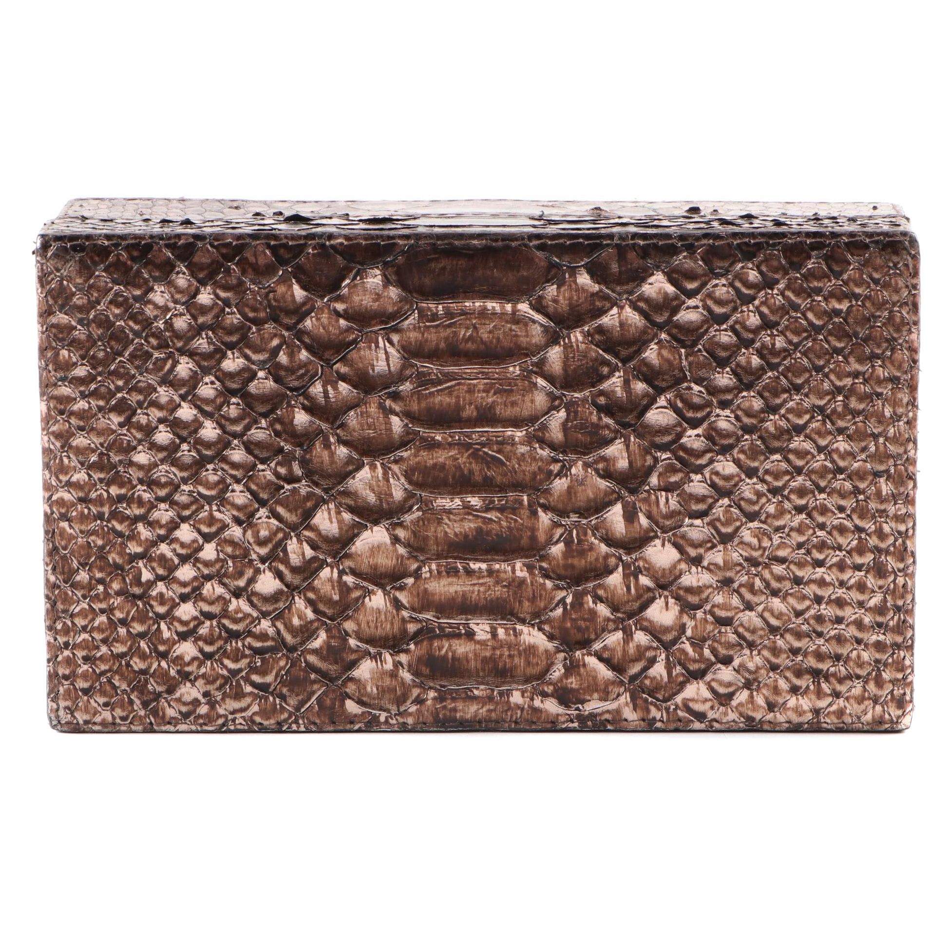 Nancy Gonzalez Bronze Metallic Python Skin Box Clutch