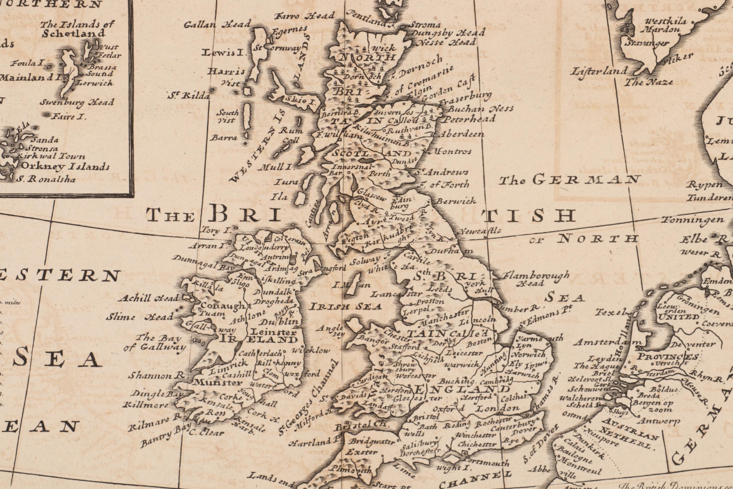 Herman Moll Engraved Map of Great Britain and Ireland, circa 1729