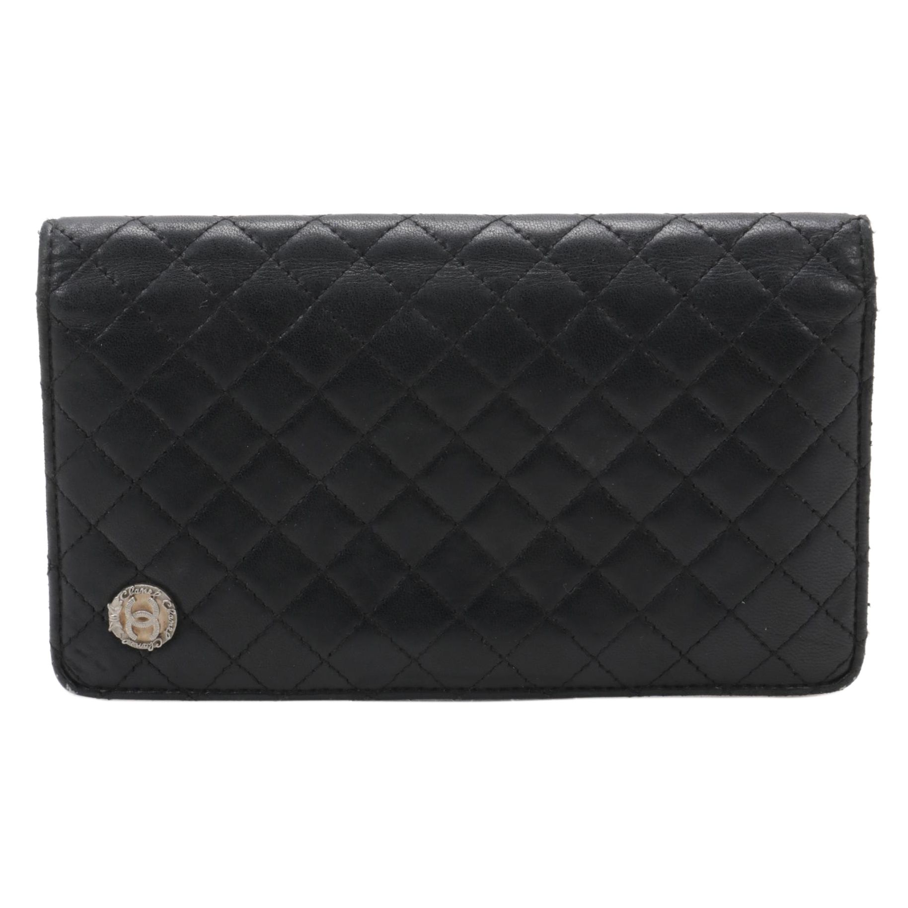 Chanel CC Long Wallet in Quilted Black Lambskin with Pink Lining