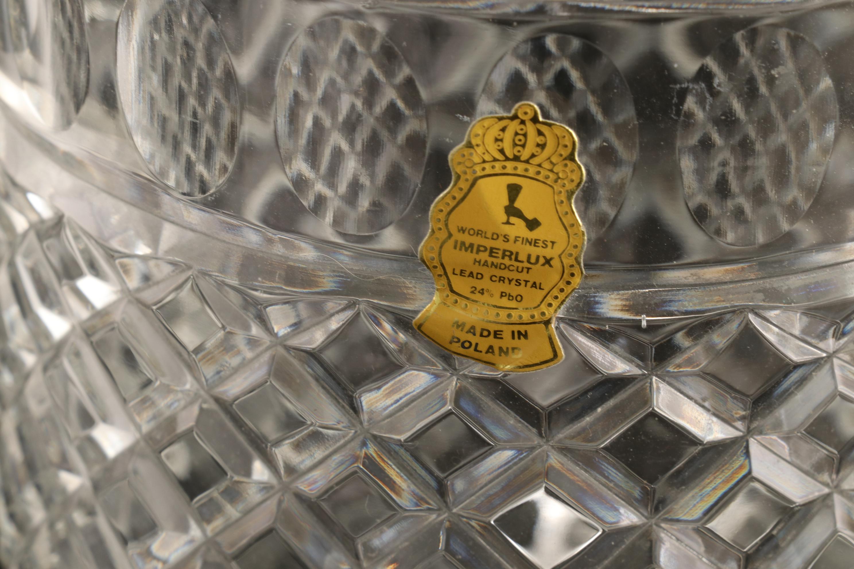 Imperlux Crystal Biscuit Barrel and Silver Plate Serving Pieces, Mid-20th C.