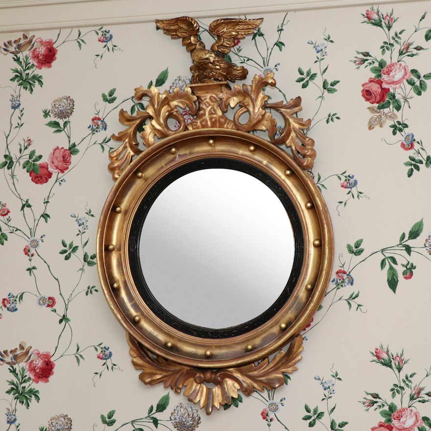 Federal Style Giltwood Convex Wall Mirror with Eagle Rampant