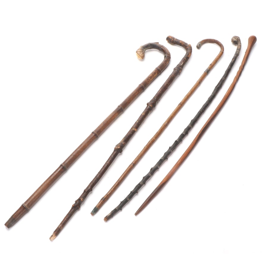 Five Vintage Canes / Walking Sticks