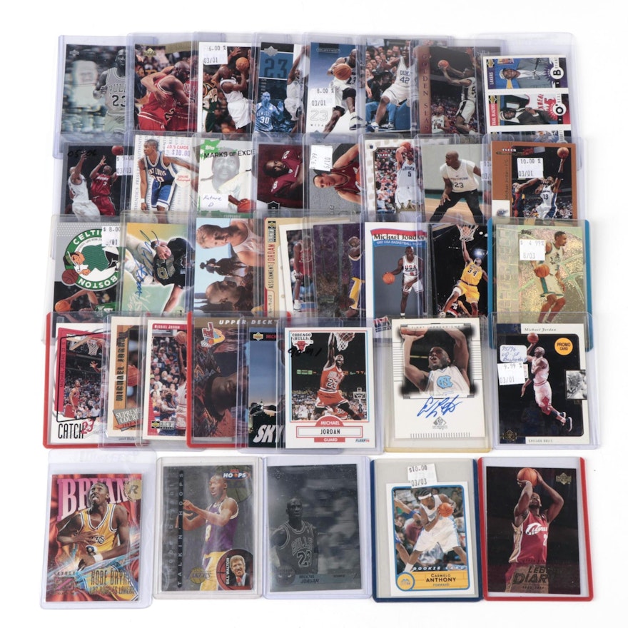 1990s-2010s Basketball Cards with Michael Jordan, Kobe Bryant, and Lebron James