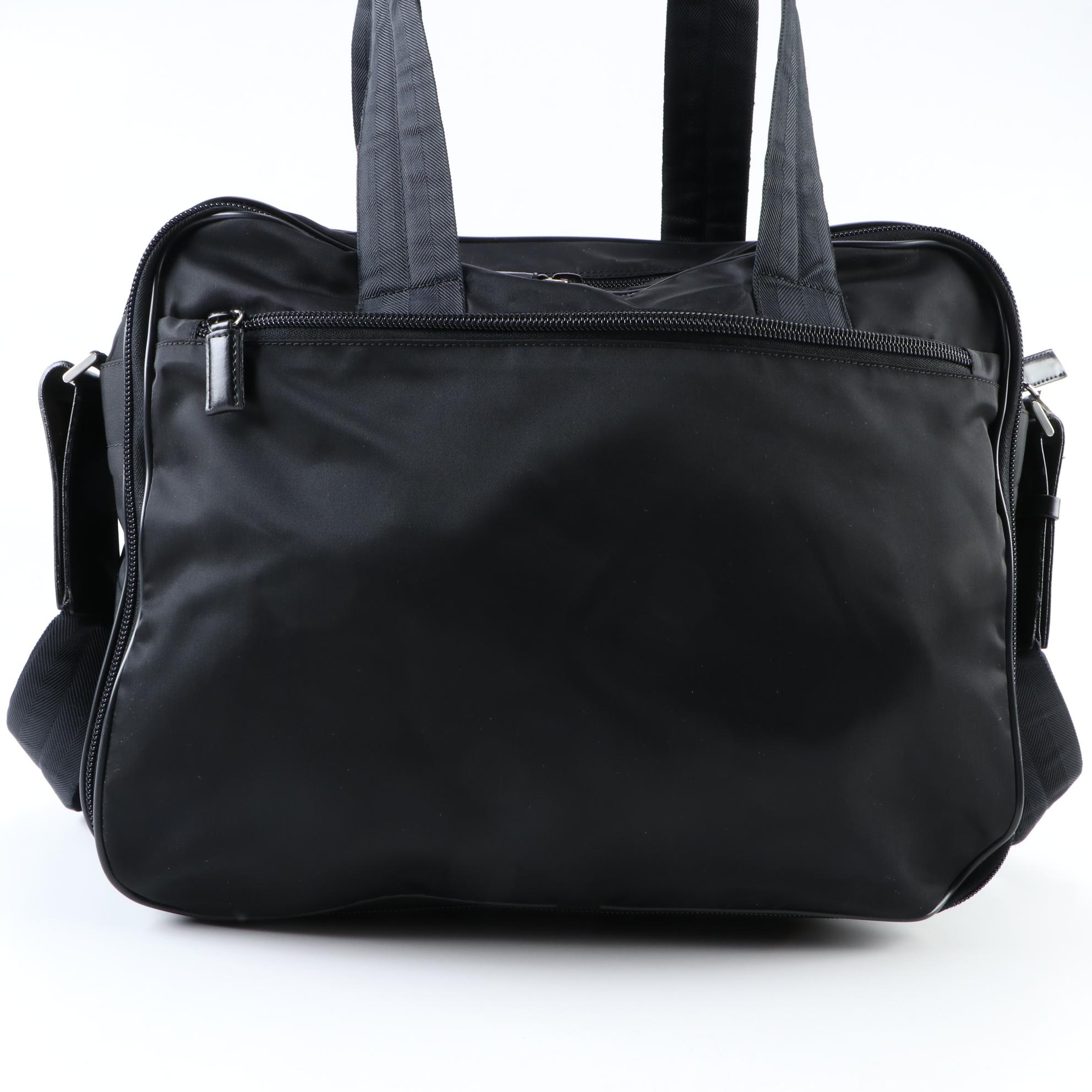 Prada Large Travel Bag in Black Nylon with Grosgrain Canvas Handles