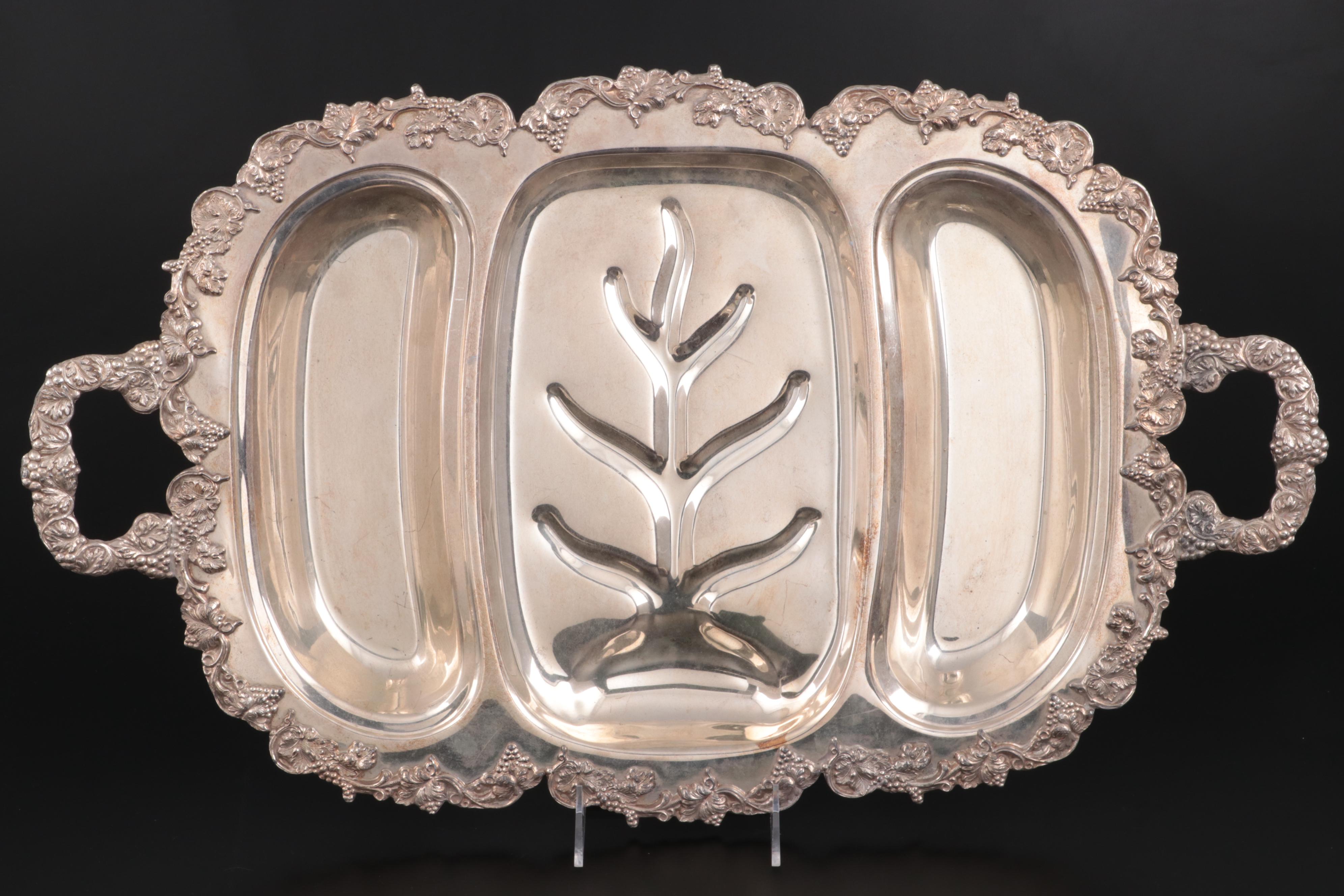 Sheridan and English Silver Mfg. Co. Divided Meat Trays, Mid-Late 20th Century