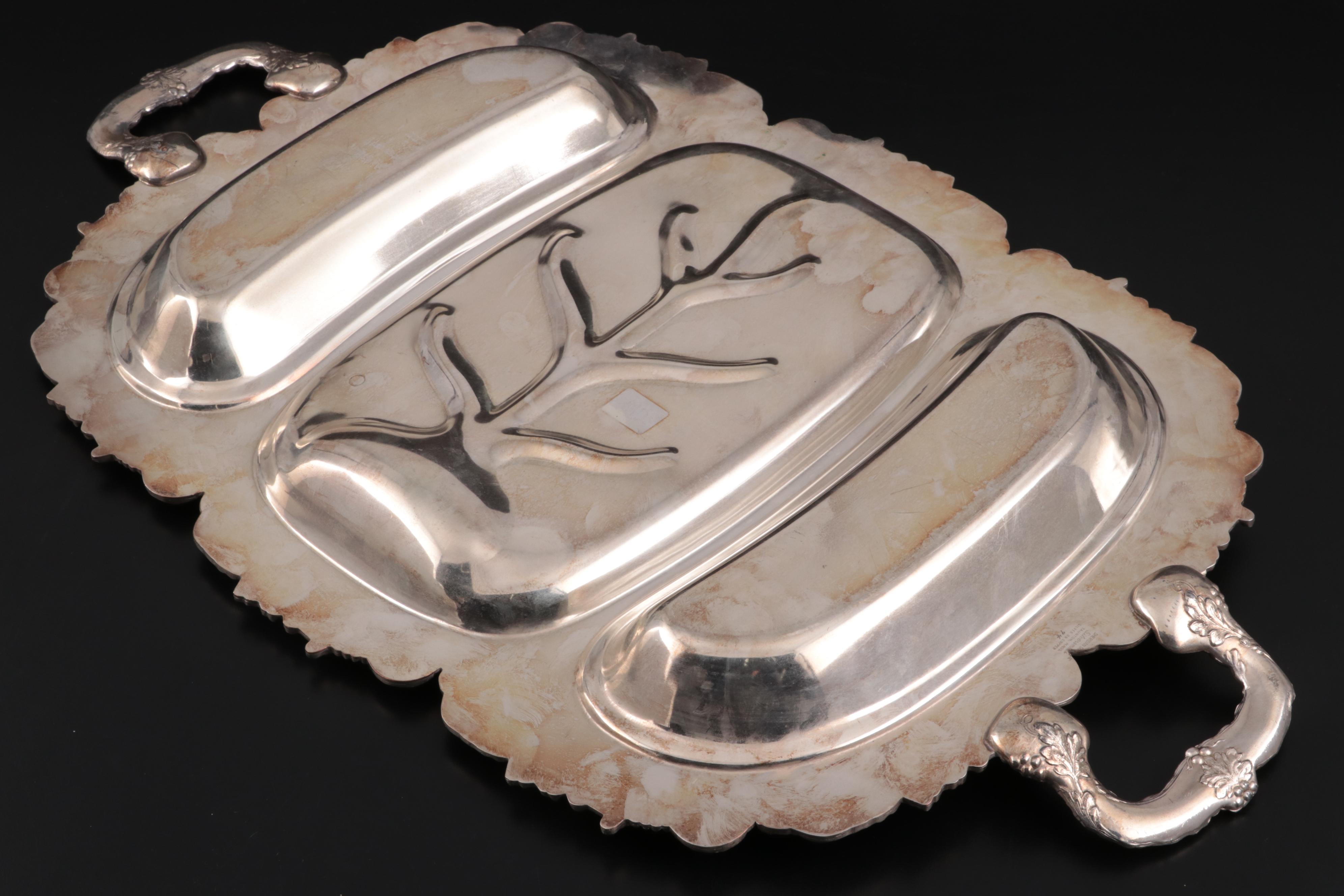 Sheridan and English Silver Mfg. Co. Divided Meat Trays, Mid-Late 20th Century