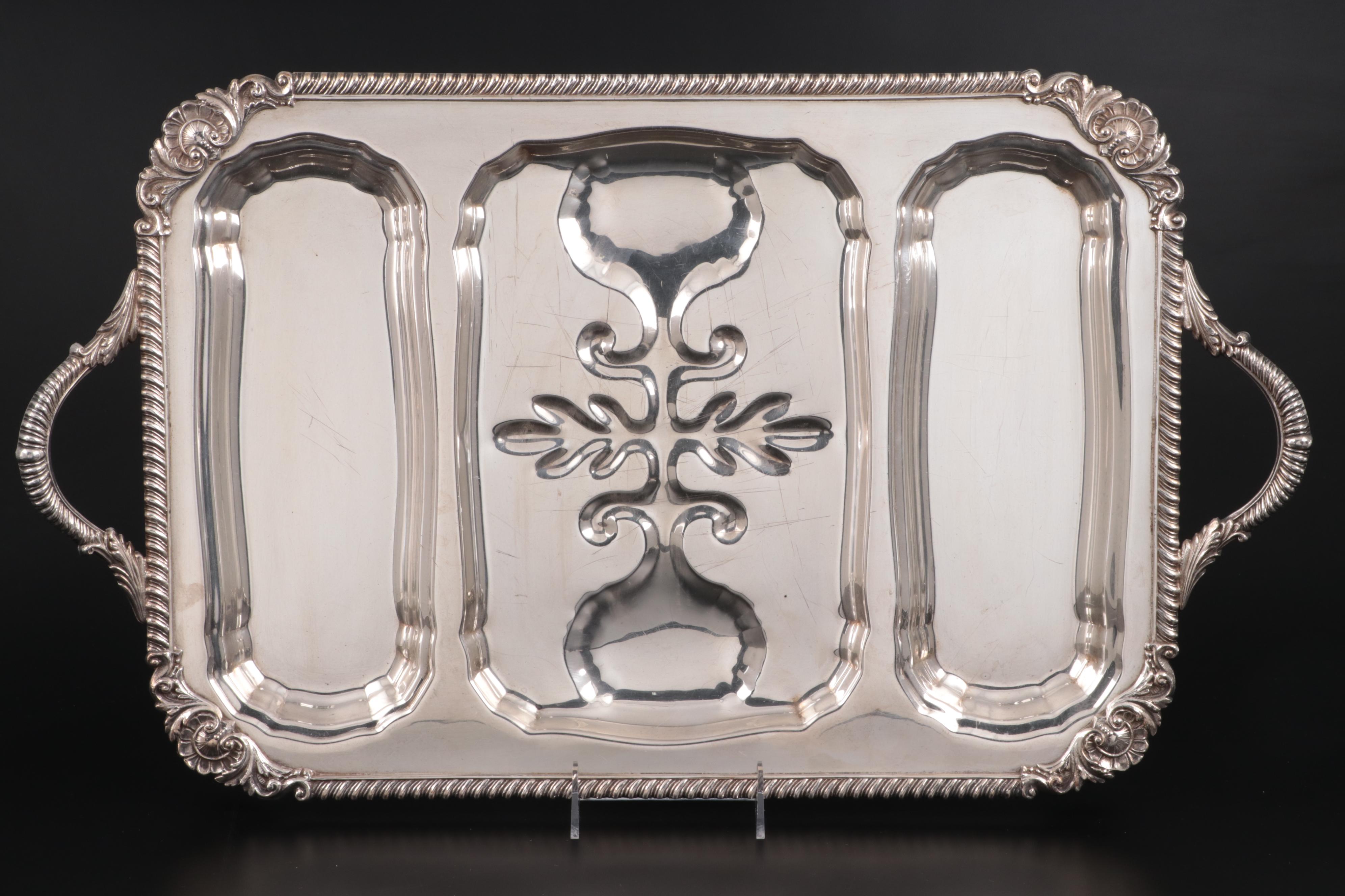 Sheridan and English Silver Mfg. Co. Divided Meat Trays, Mid-Late 20th Century